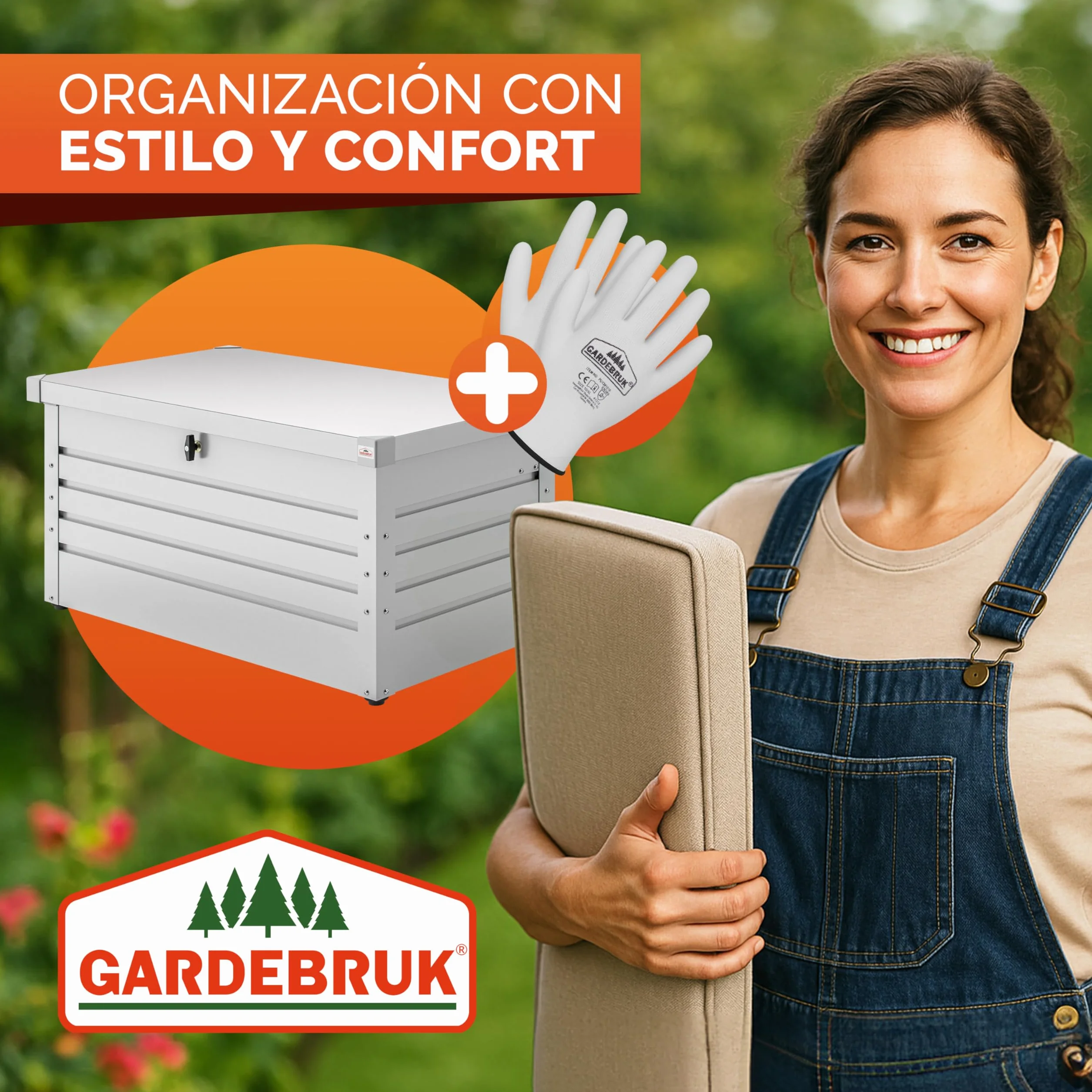 Gardebruk Baúl Metálico 120x62x63cm 385L Blanco Cajón de Jardín Arcón de Acero