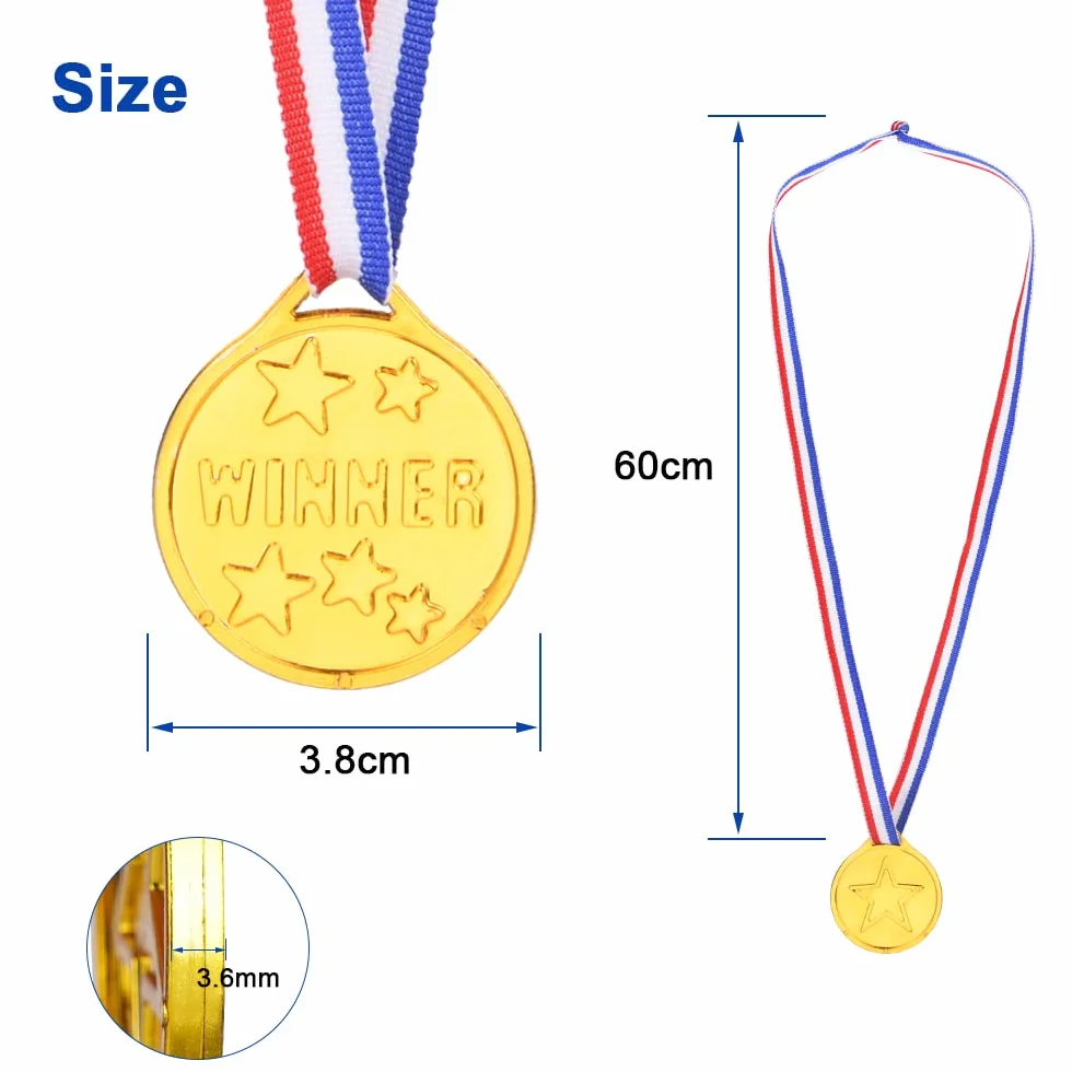 flintronic Medallas de Ganador de Oro 28PCS Plástico Dorado para Niños con Cintas