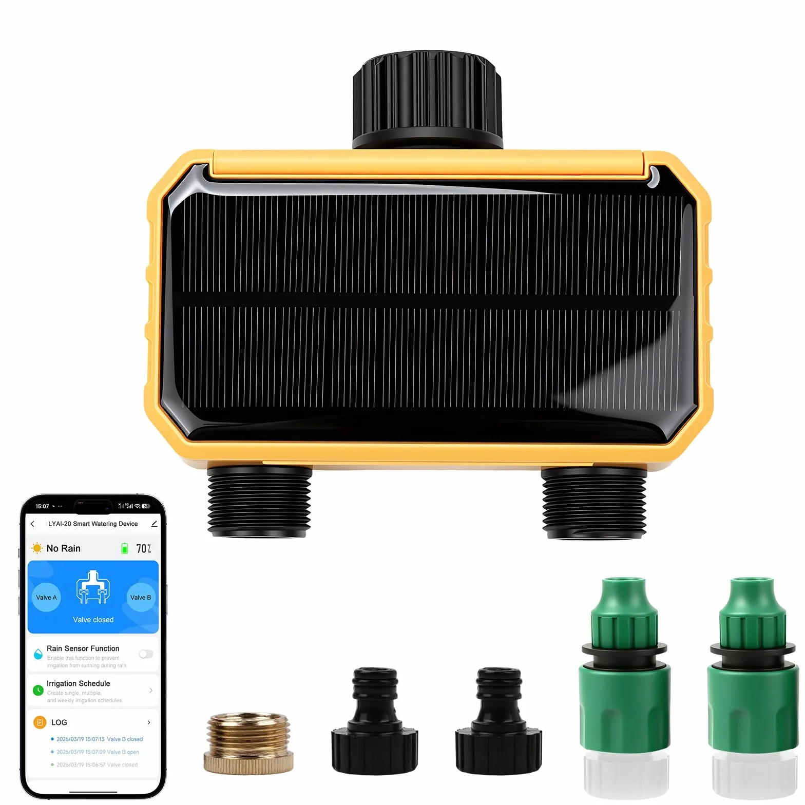 Nikou Temporizador de riego solar WiFi, temporizador de agua con control remoto de aplicación inteligente, controlador automático de manguera programable para exteriores o riego de césped de jardín (2