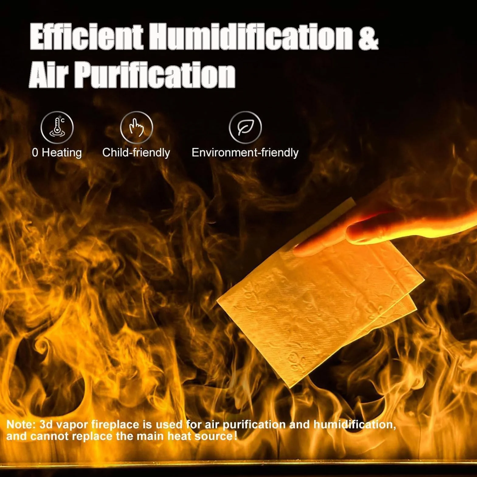 Chimenea de Vapor de Agua 3D, Humidificador Control Táctil/Remoto 100cm, Efecto de Llama 3D
