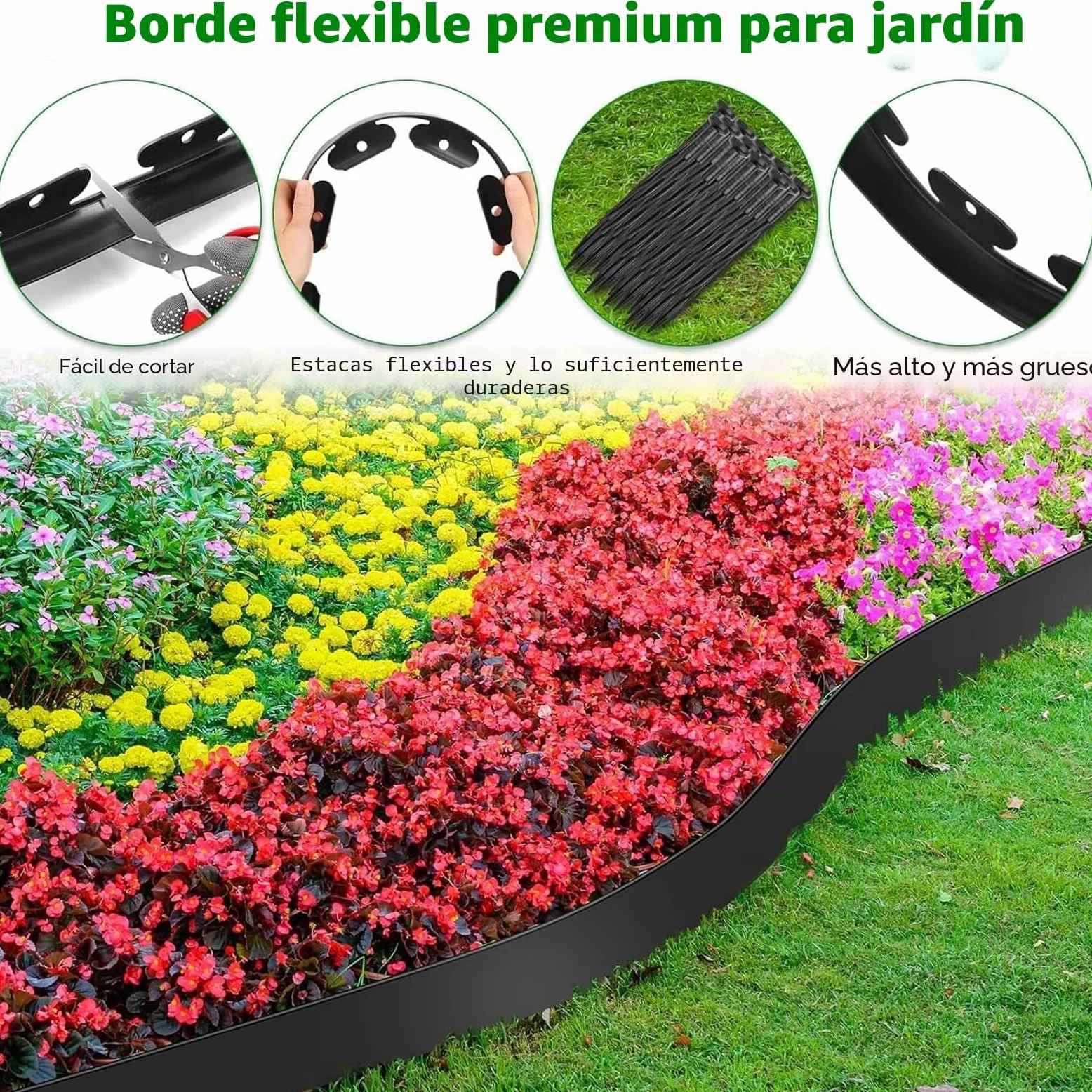 Borde De CéSped En Forma De L, Tira De 10 M con 30 Estacas De FijacióN, Ideal para Aislar CéSped Y Piedras, Y para Crear Zonas Verdes En Jardines Y Parques (Negro, Altura 5 cm)