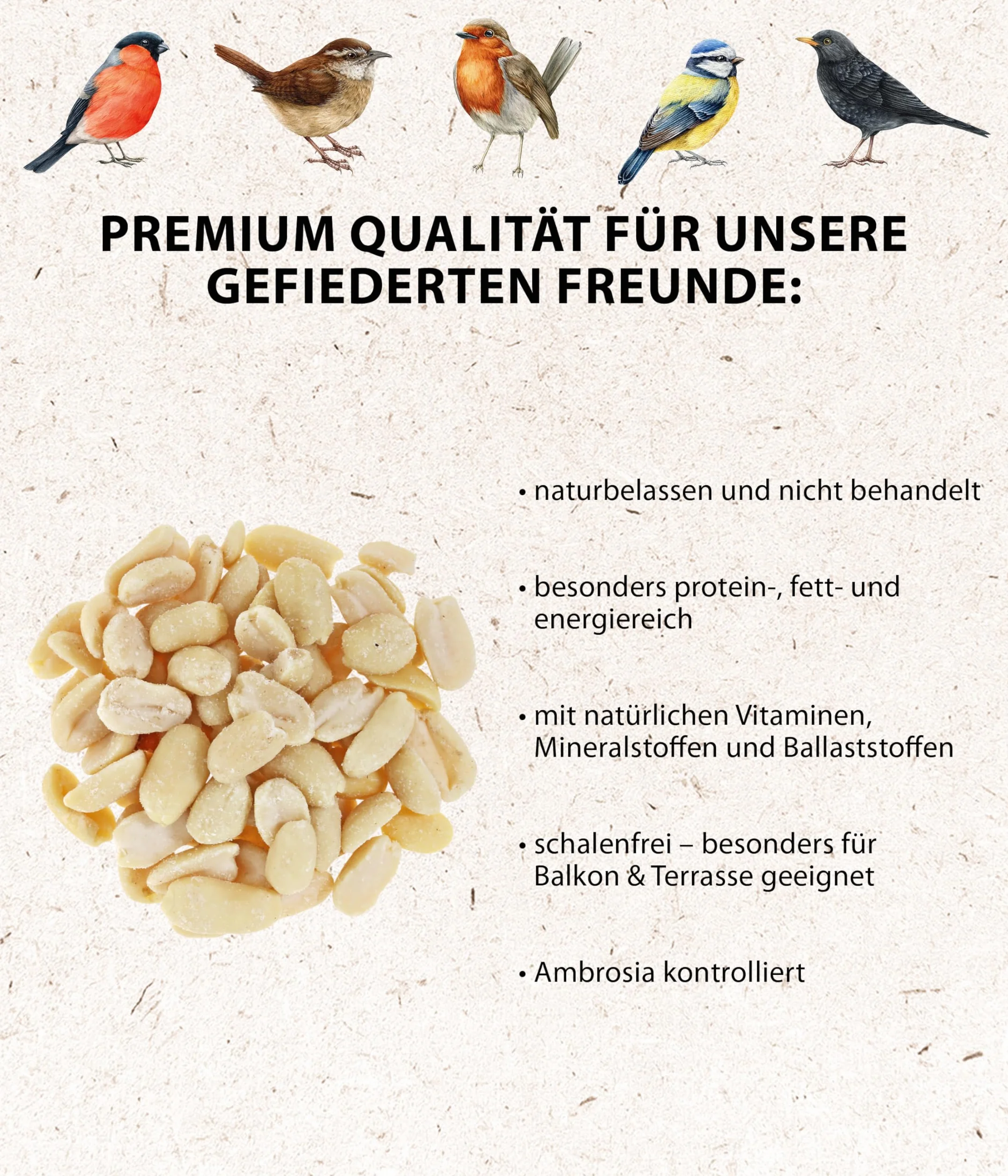 Dehner Natura Alpiste para Aves Silvestres Corazones de Cacahuete Enteros 5 l 3,4 kg