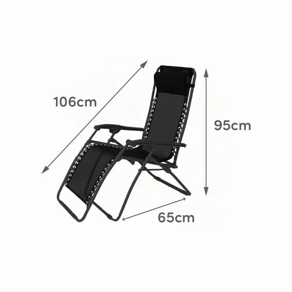 LOLAhome Sillón Tumbona Gravedad Cero Negro, Textileno Alta Resistencia | Reclinable con Bloqueo de Seguridad y Ligeras Acero, de 95x65x106 cm, Para Exterior, Jardín, Terraza, Piscina.
