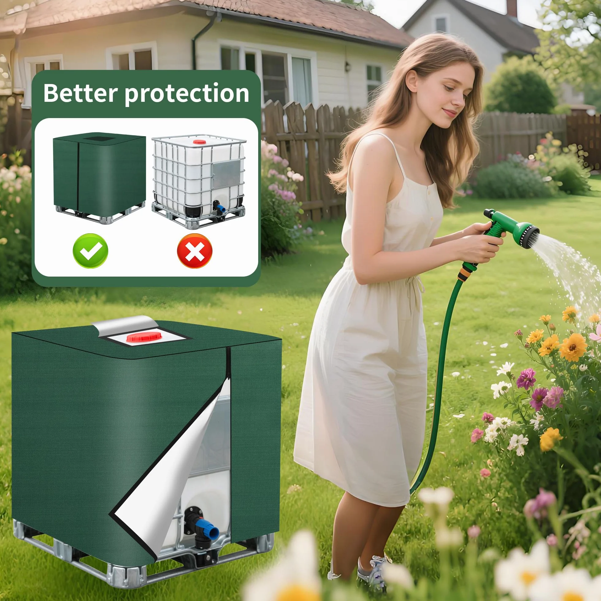 Tapa IBC 420D 1000L Lona Ultravioleta Resistente Intemperie Polvo Bolsa Almacenamiento 120x100x116 cm Verde
