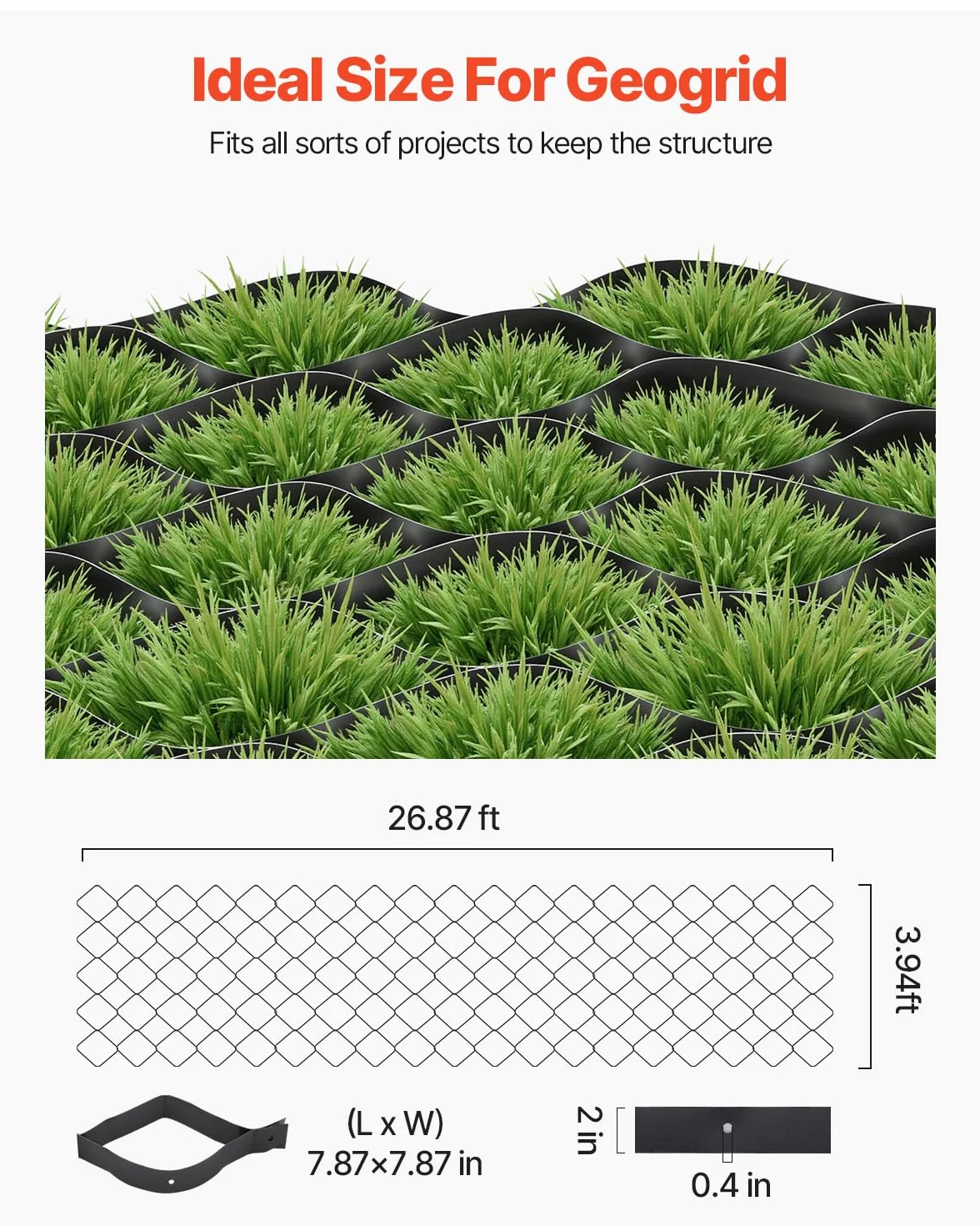 VEVOR Rejilla de Tierra 5 cm 820 x 120 cm Base Permeable para Entrada de Grava