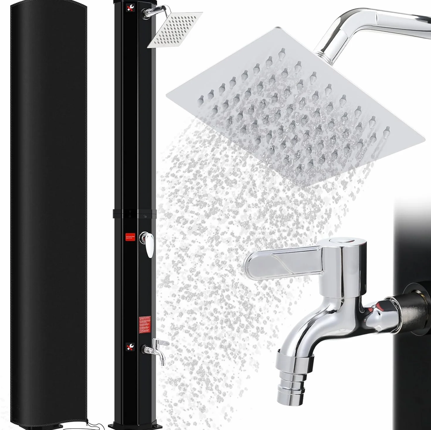 Ducha Solar 40 litros 225cm Jardín Cabezal Giratorio Agua Caliente 60°C sin Conexión Eléctrica