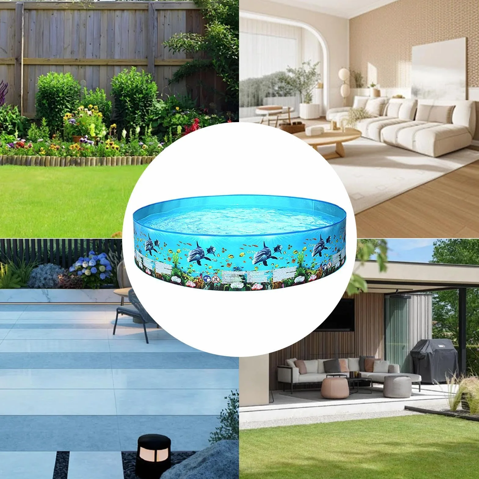 Piscina Plegable Bañera De Natación Al Aire Libre No Inflable | Piscina Plegable con Agua Para Jardín, Patio, Patio Trasero, , Césped, Terraza, Verano, Adultos y Niños
