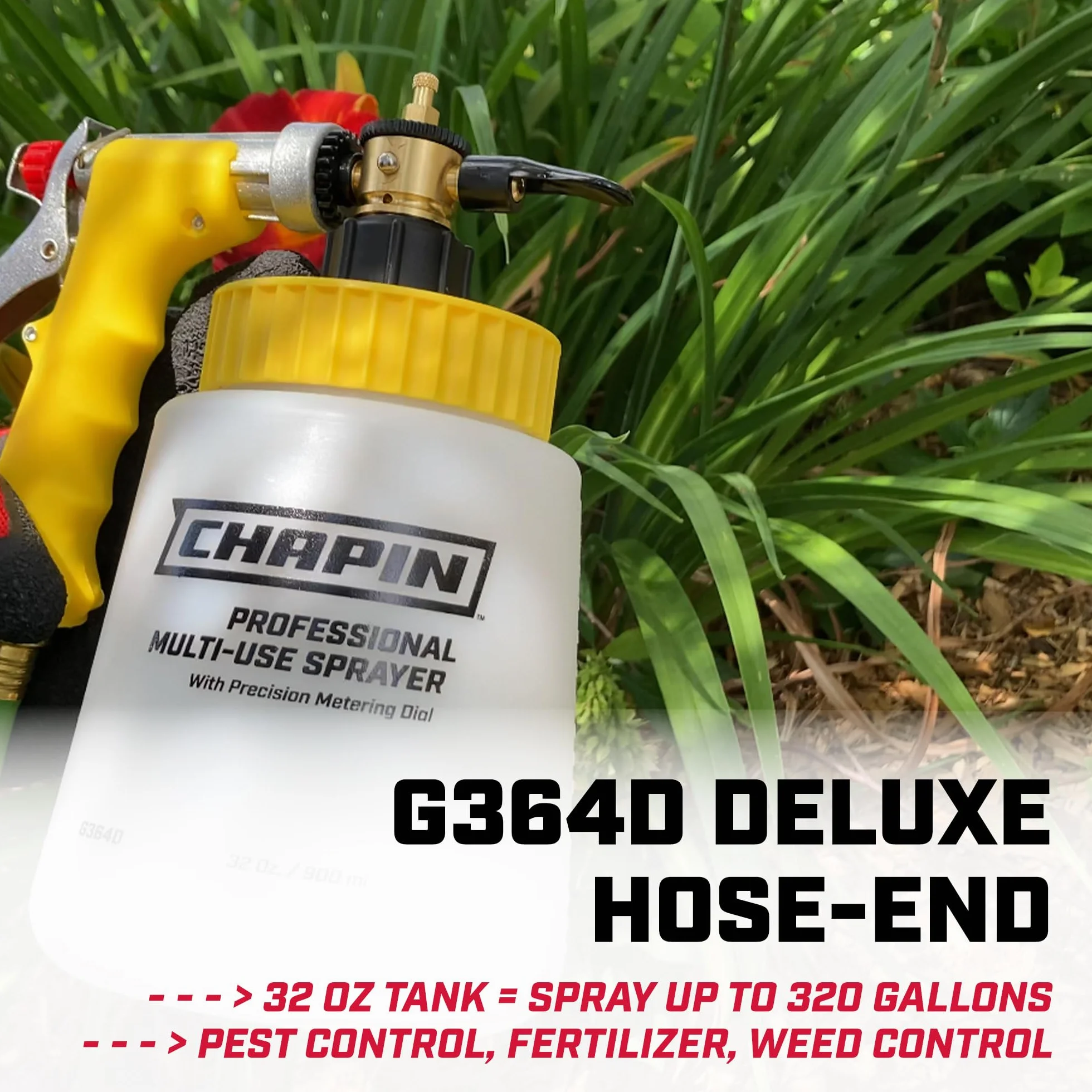 Chapin G364D - Pulverizador Profesional para césped y jardín de 32 onzas, Fabricado en los Estados Unidos, con 16 raciones de Mezcla en el dial de medición, antisifón Integrado, Blanco translúcido