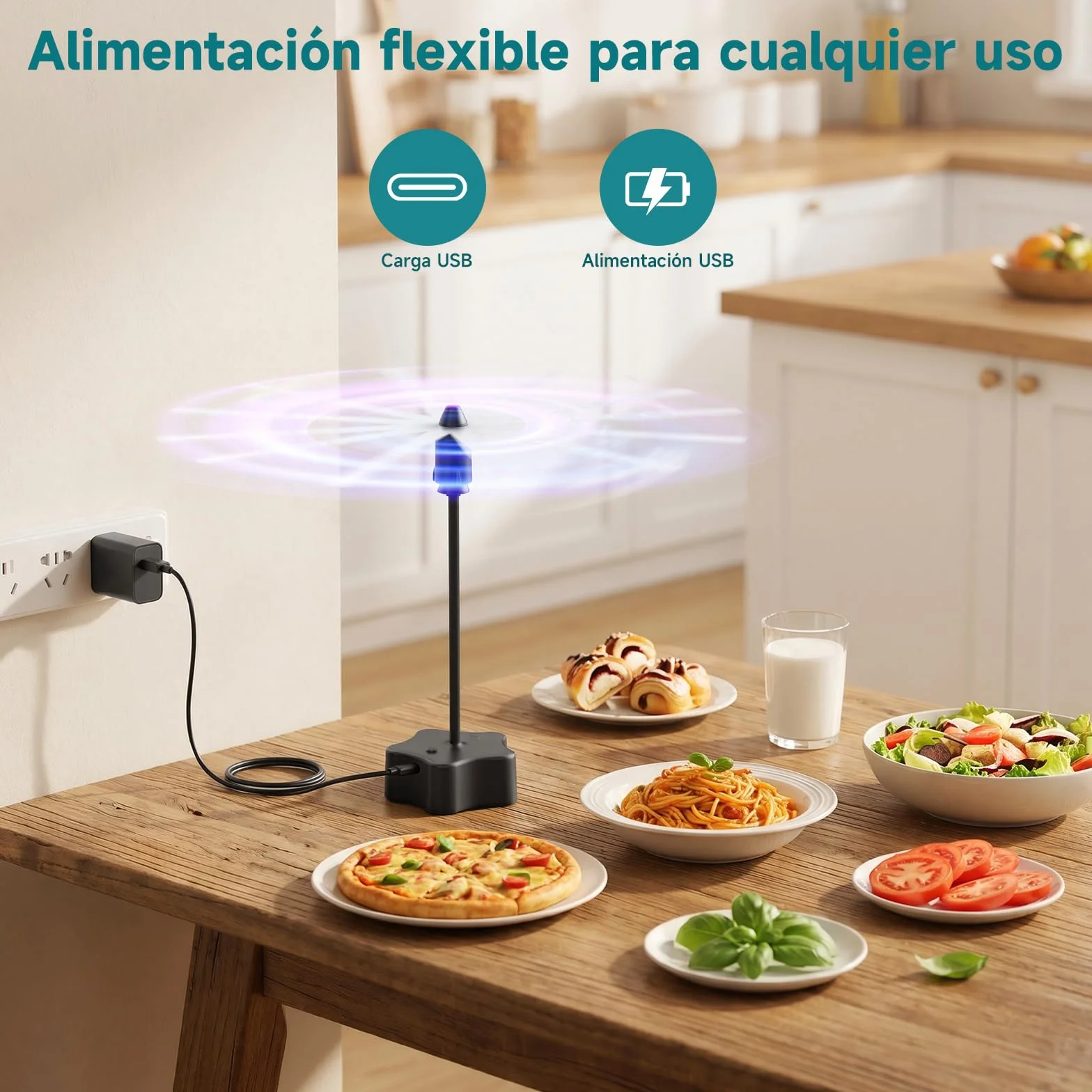 Ventilador de Mesa Antimoscas Recargable USB Repelente de Moscas 4 Piezas
