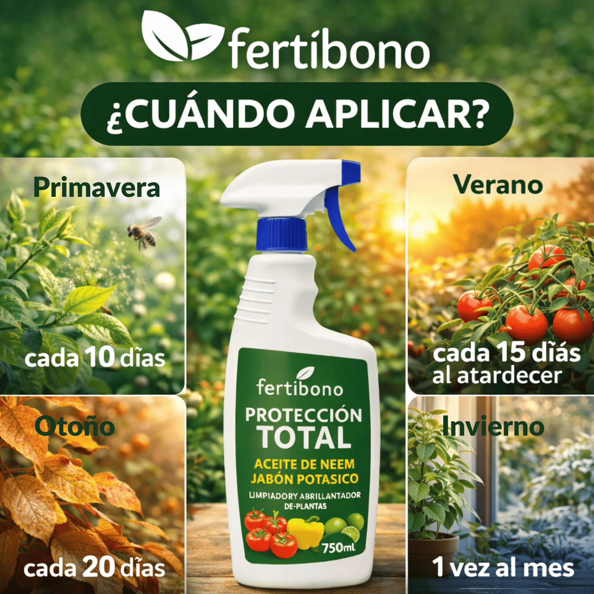FERTIBONO Jabón Potásico y Aceite de Neem 750ml Cuidado Natural para Plantas