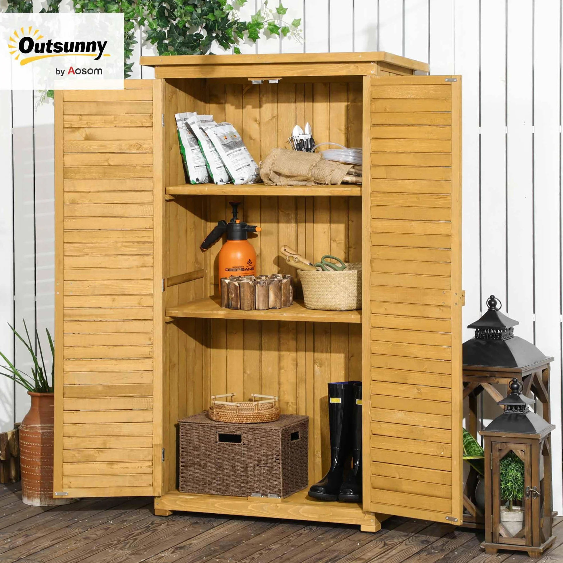 Outsunny Cobertizo de Madera Caseta 0,31 m² 87x46,5x160 cm Armario Exterior 2 Puertas 2 Estantes