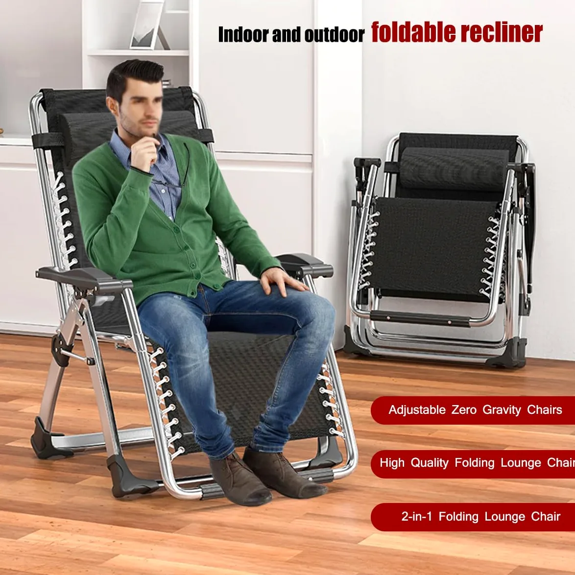 Silla de Gravedad Cero, sillas reclinables para Patio, jardín, terraza, soporta 200 kg (Juego de 2)
