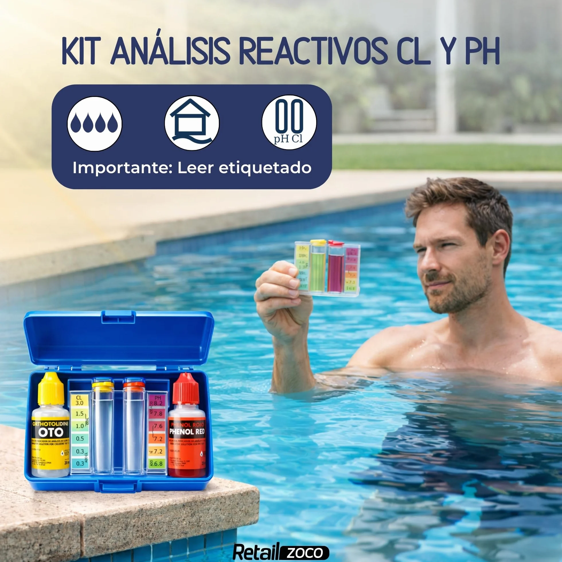 Test Kit Cloro y pH Medidor Agua Piscina Accesorios Básico Phenol OTO