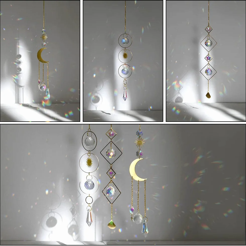 OFFCUP Atrapasueños de cristal 3 piezas prisma arcoíris campanillas de viento para ventana dormitorio jardín