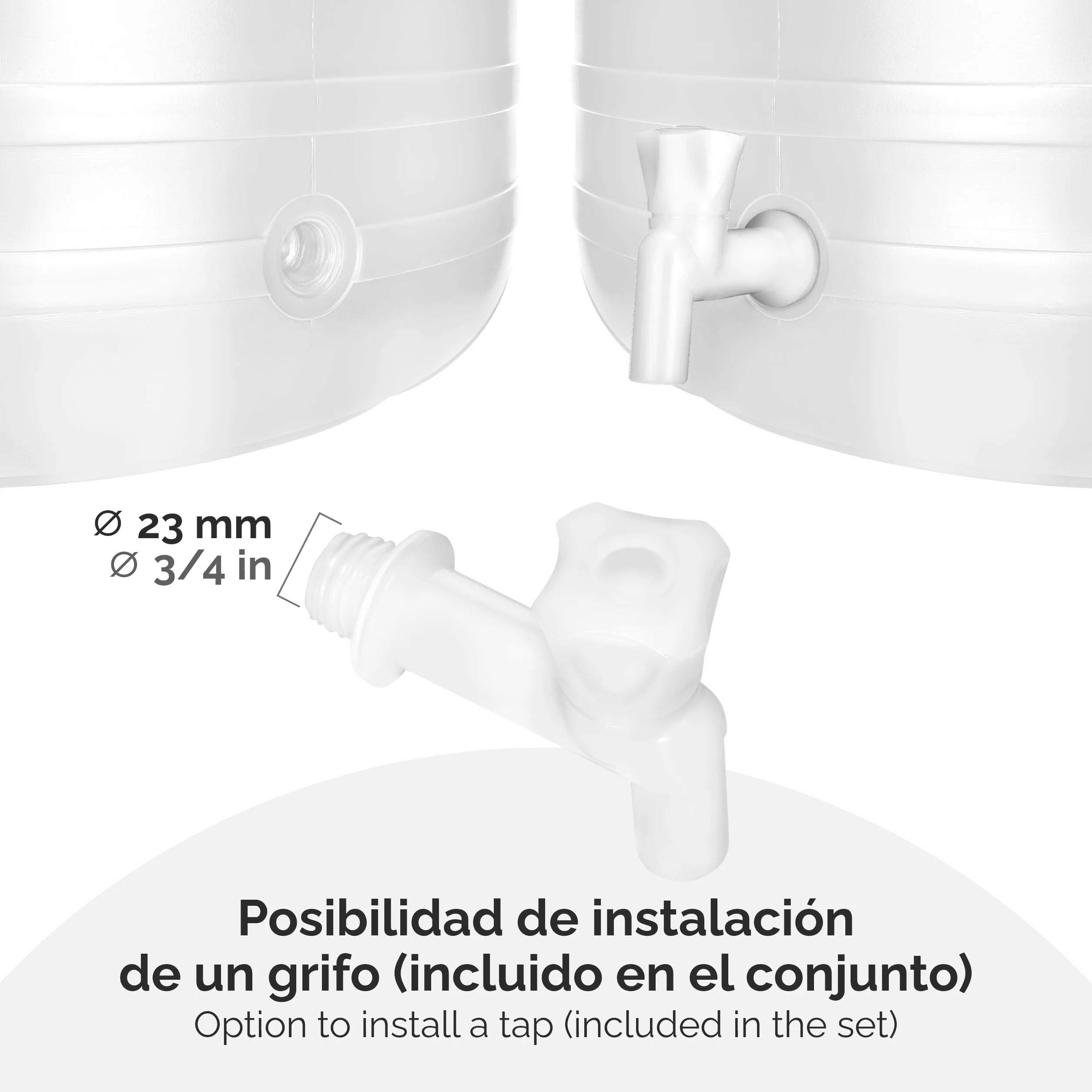Barril 60 litros BPA-Libre con Grifo Boca Ancha, Depósito de Agua Blanco Garronda GD-0090