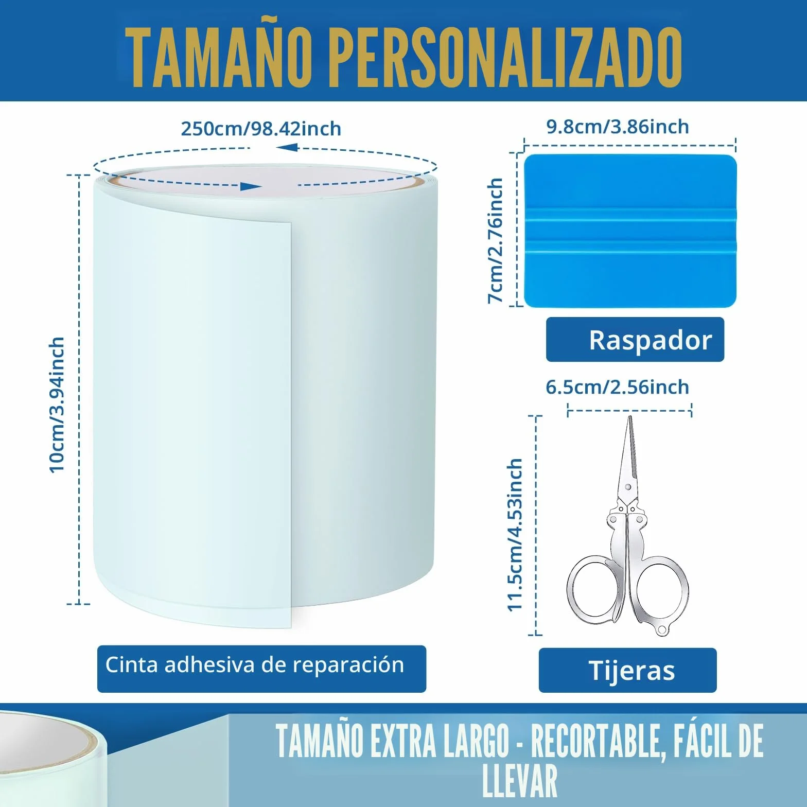 Cinta Adhesiva para Piscinas 10cm x 250cm, PVC Flex Tape, Parche Reparación Liner
