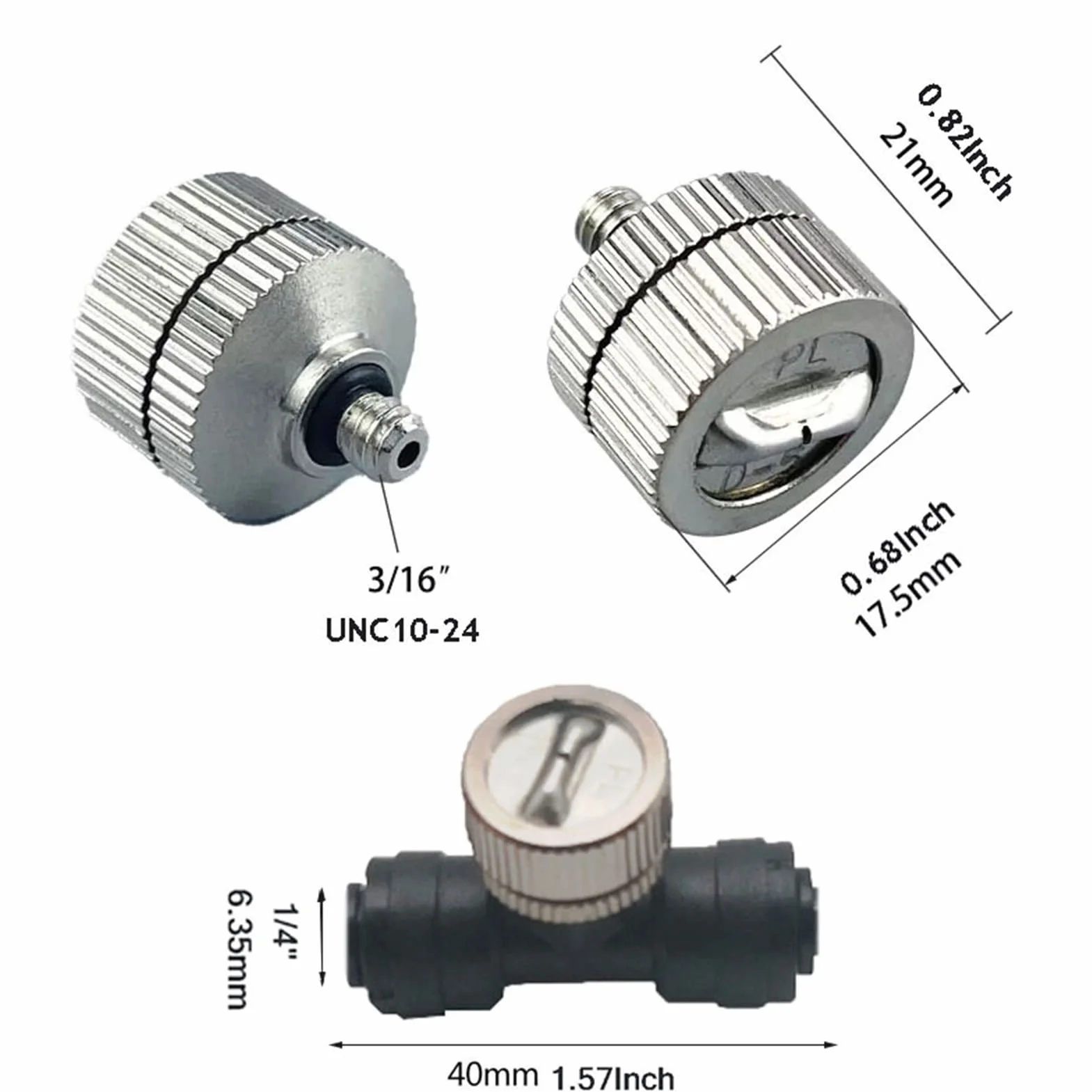 Boquillas de nebulización de latón de baja presión con forma de abanico y conectores en T de 1/4'' para sistemas de refrigeración, boquilla de nebulización plana tipo abanico para rociar agua en pat