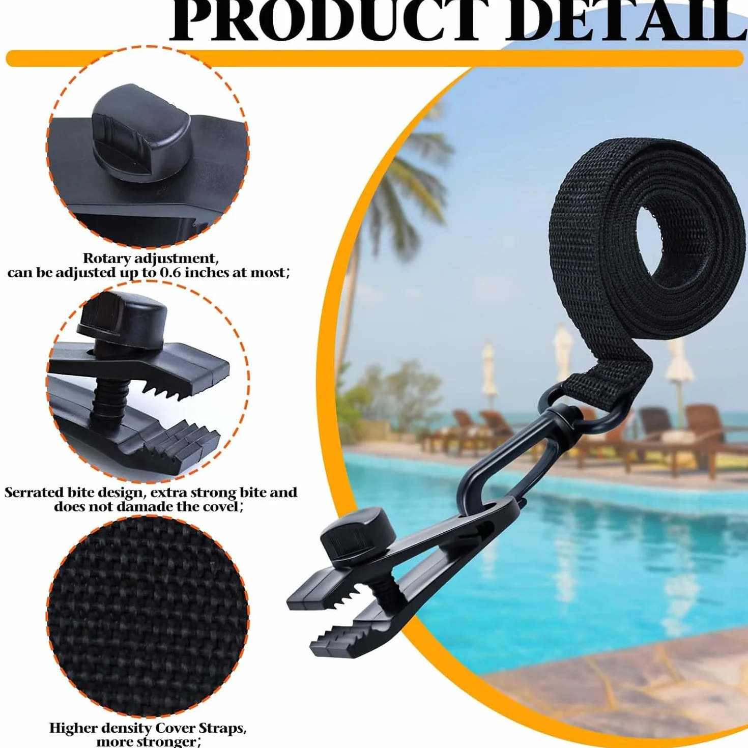MEISO Enrollador de Piscina, Kit de Fijación con 8 Bandas y 8 Grapas para Cubierta Solar Universal