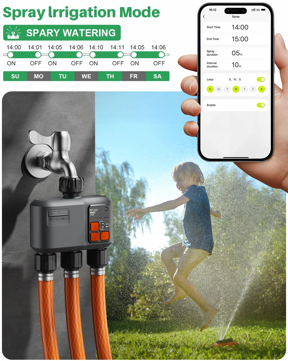 johgee Programador de Riego WiFi 3 Salidas con Gateway RF 300M para Jardín Compatible Alexa Smart Life
