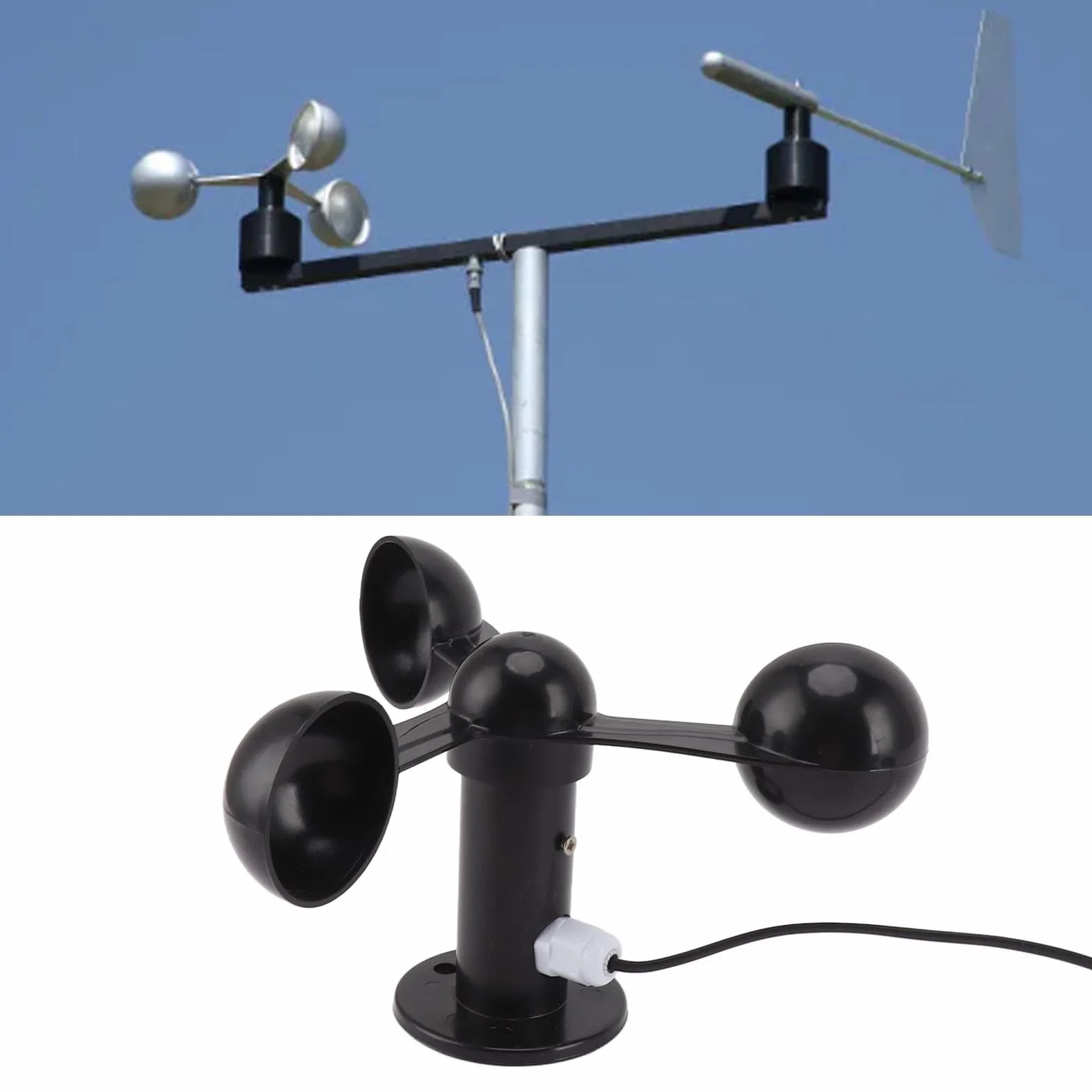 Sensor de Velocidad del Viento 0-3.8V 3 Tazas Anemómetro Impermeable Cable 8M Estación Meteorológica
