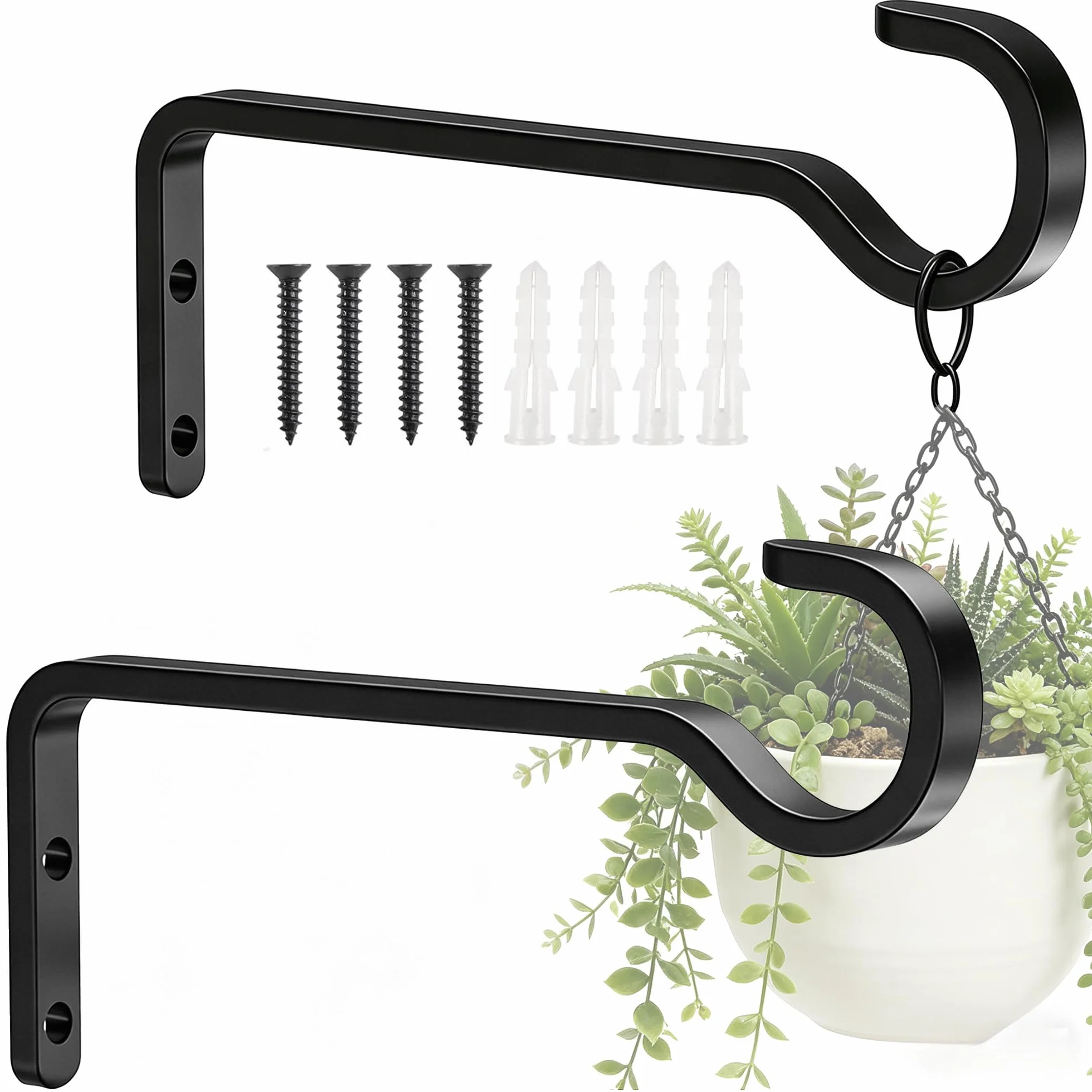 KIMHOME 2 ganchos de pared de hierro soporte para plantas colgantes exterior negro