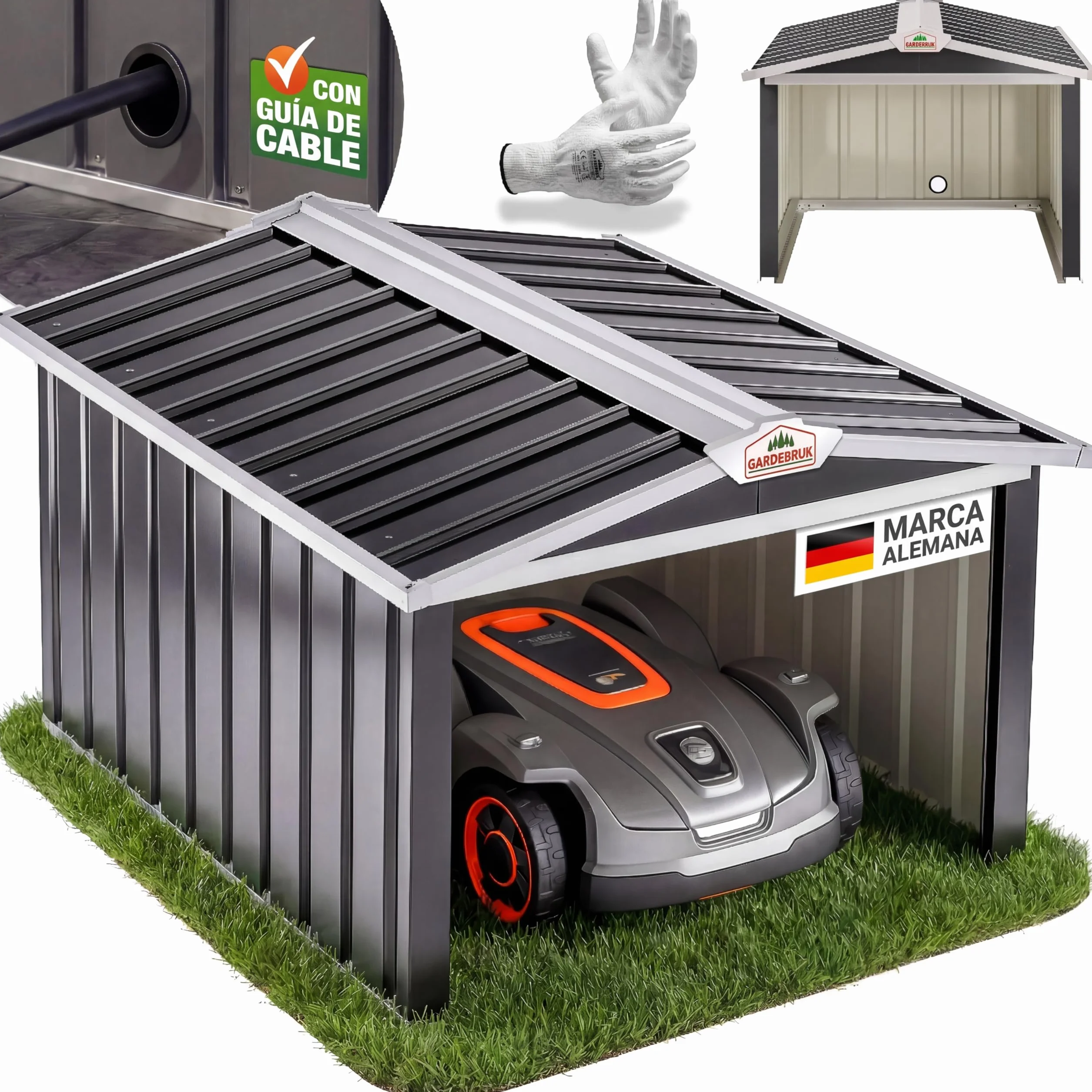 GARDEBRUK Garaje Robot Cortacesped 86x100x63cm Caseta Jardin Proteccion Exterior
