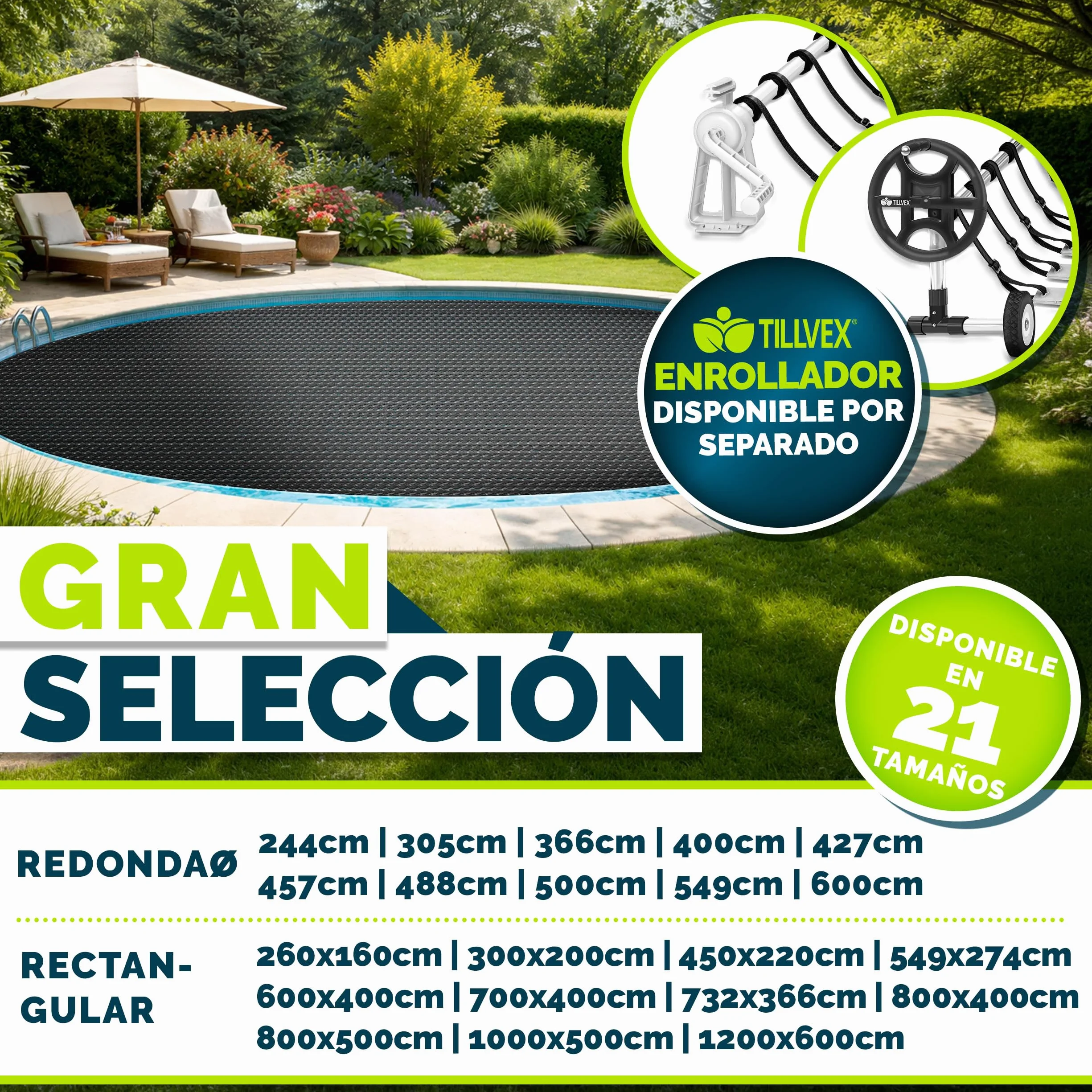 Tillvex Cobertor Solar Piscina Redonda Ø 457 cm 120 µm Cortable a Medida Calefacción Agua