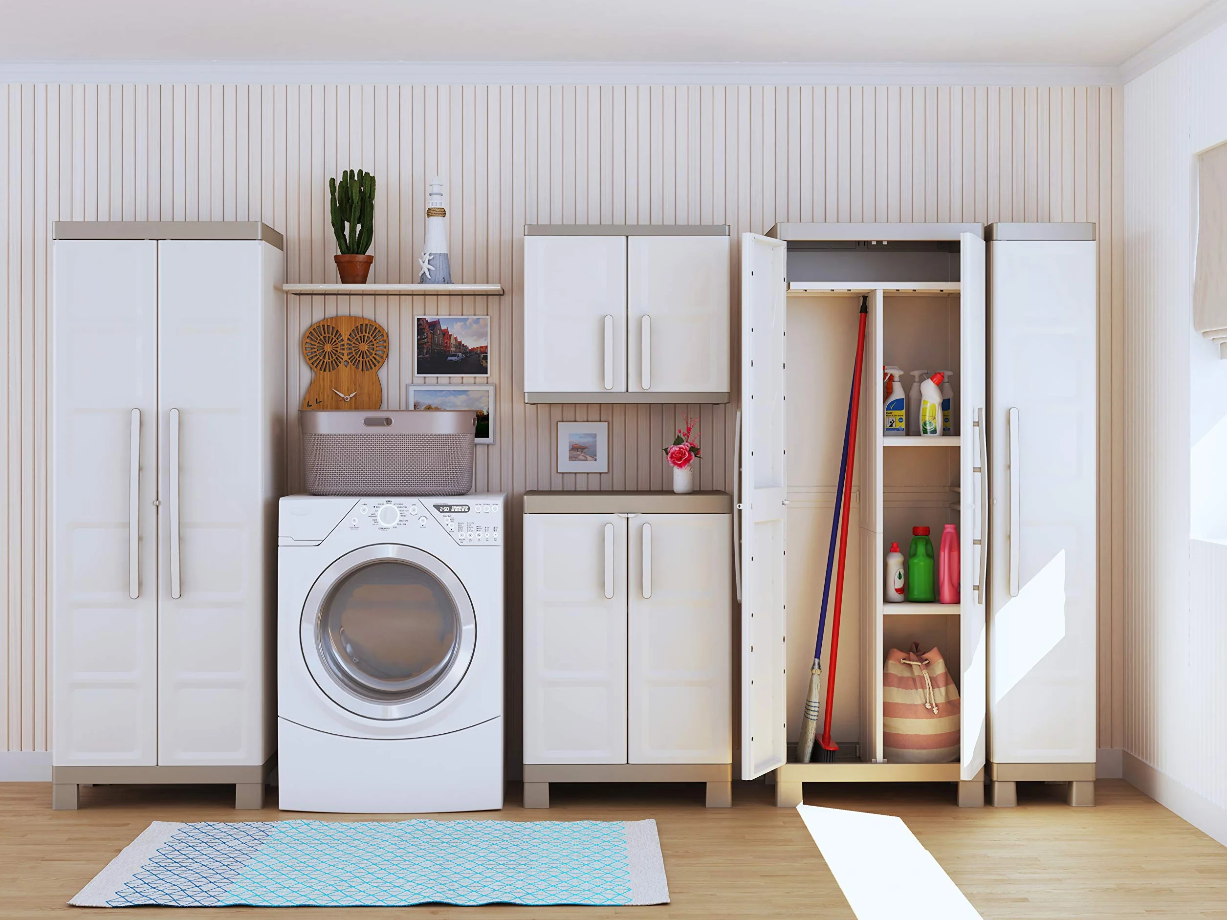 Keter Armario Escobero Excellence 182x65x45 cm Resina 2 Puertas 4 Baldas Arena/Gris