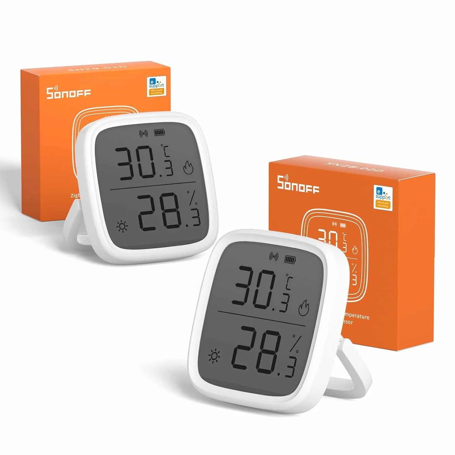 SONOFF SNZB-02D Zigbee LCD Sensor Inteligente de Temperatura y Humedad, Termómetro Higrómetro Digital para Interior, Compatible Alexa/Google Home (2PCS)
