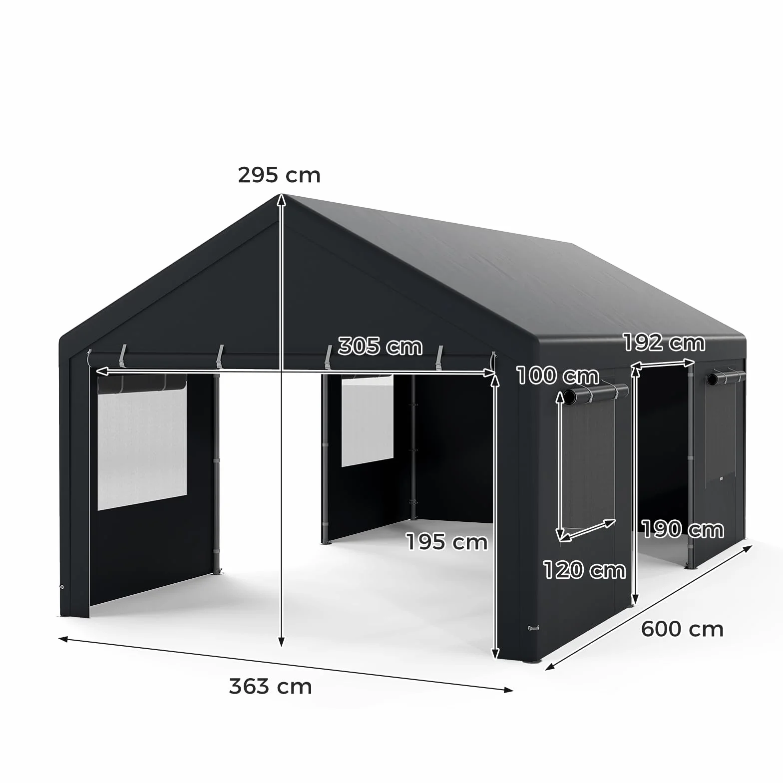 GOPLUS Garaje Carpa para Coche Impermeable PE 363x600 cm Gris