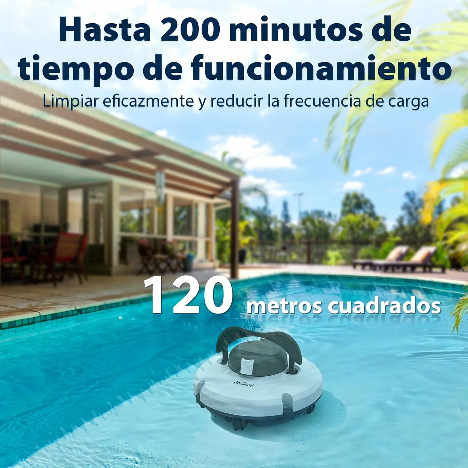 Redkey S100 Robot Limpiafondos Piscina Sin Cable, 200 Minutos Autonomía, Sube Pendientes 18°, Motor Doble, Hasta 120㎡