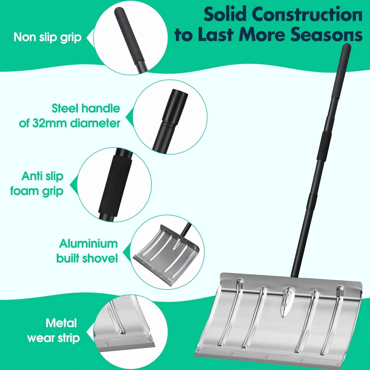 Pala para Nieve de Aluminio Ligera con Mango D para Coche, Emergencia, Camping, Exterior