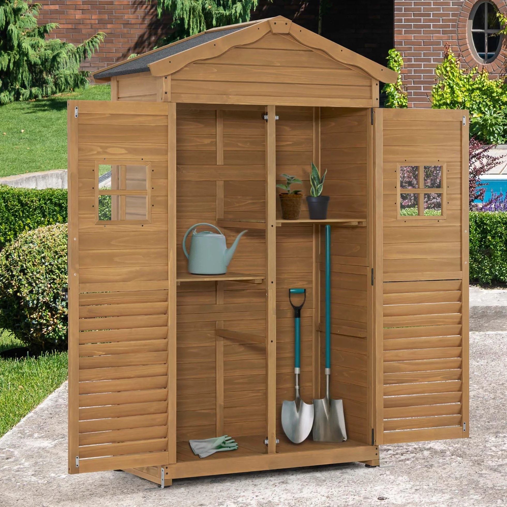 M MCombo Armario de jardín Cobertizo de Madera Resistente a la Intemperie 57x109x180 cm Herramientas Exterior