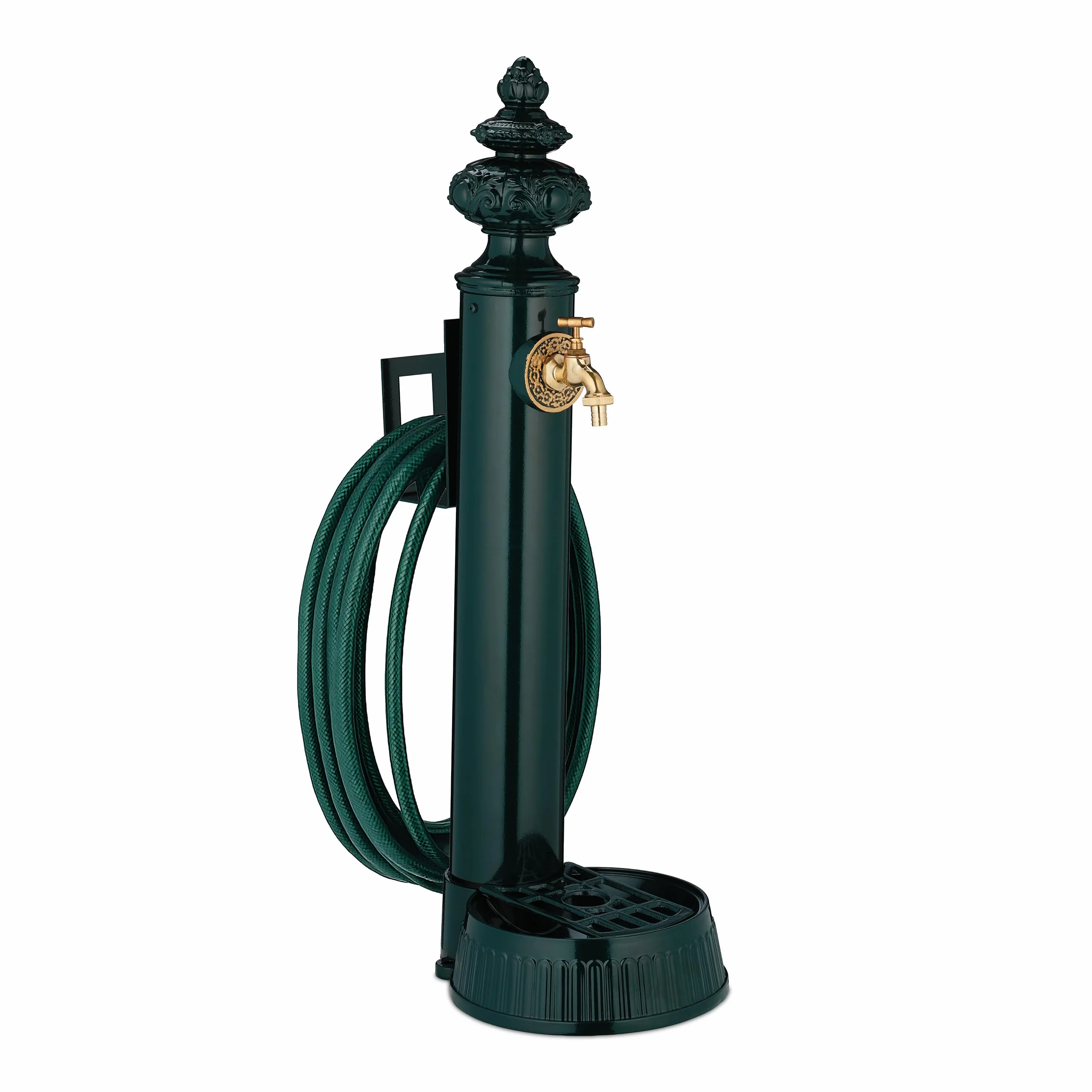 Relaxdays Fuente de Pie Vintage, Grifo y Lavabo, 87 x 26 x 43 cm, Bebedero Antiguo para Jardín, Soporte Manguera, Verde
