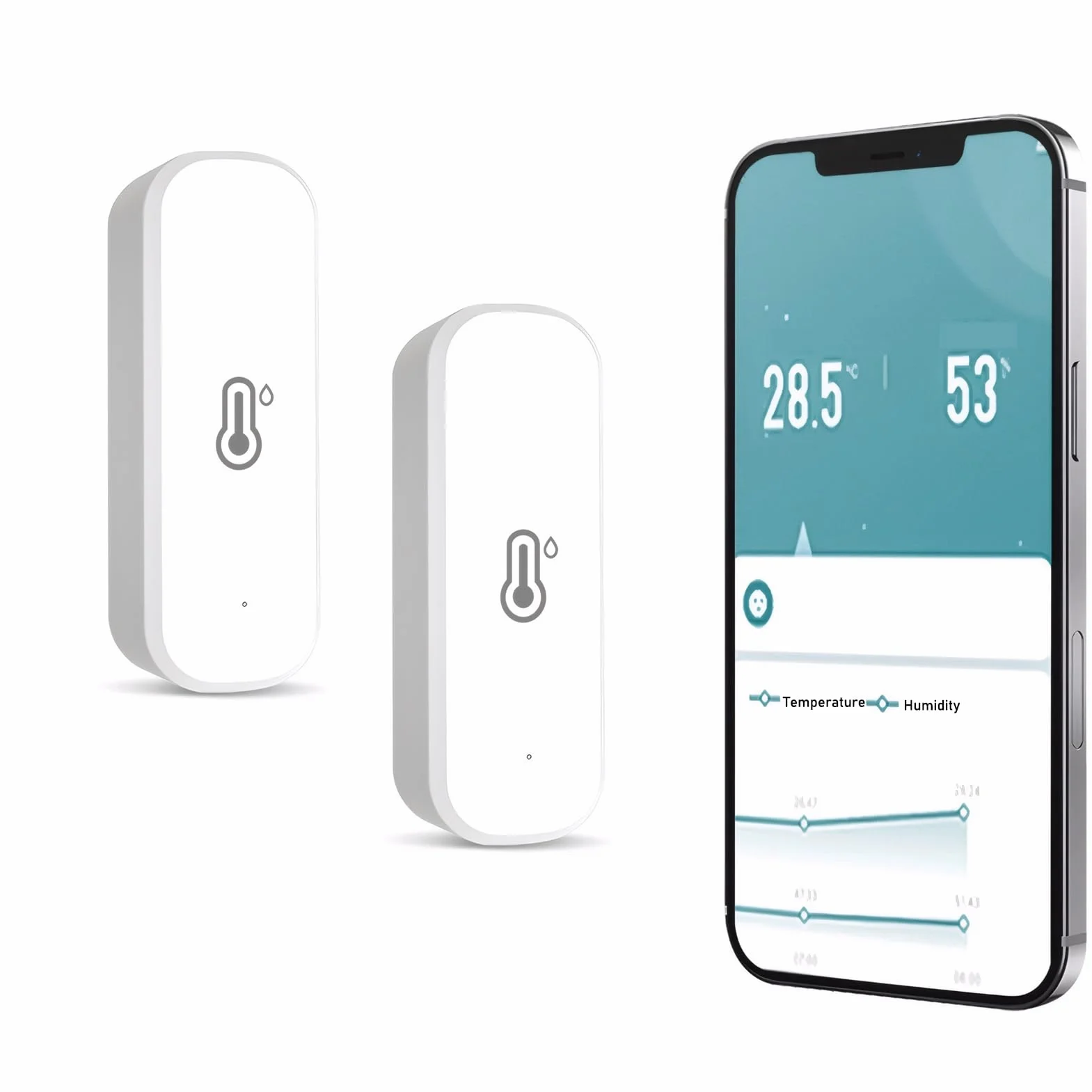 Mengshen 2 Pack Sensores Humedad WiFi Inteligentes Monitor Temperatura Interior con Alerta de Notificación Compatible para Alexa Google Home