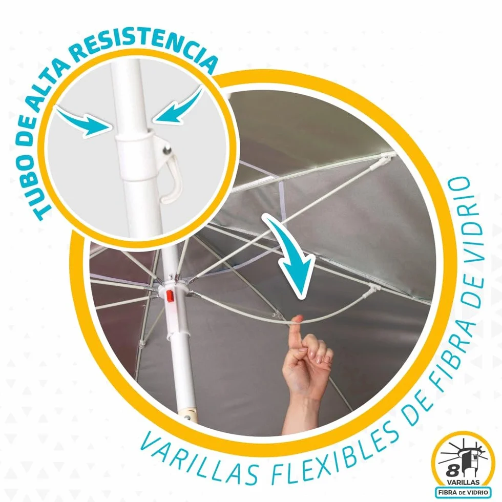 Aktive Sombrilla de playa grande Ø200 cm protección UV 50 resistente al viento mástil flexible