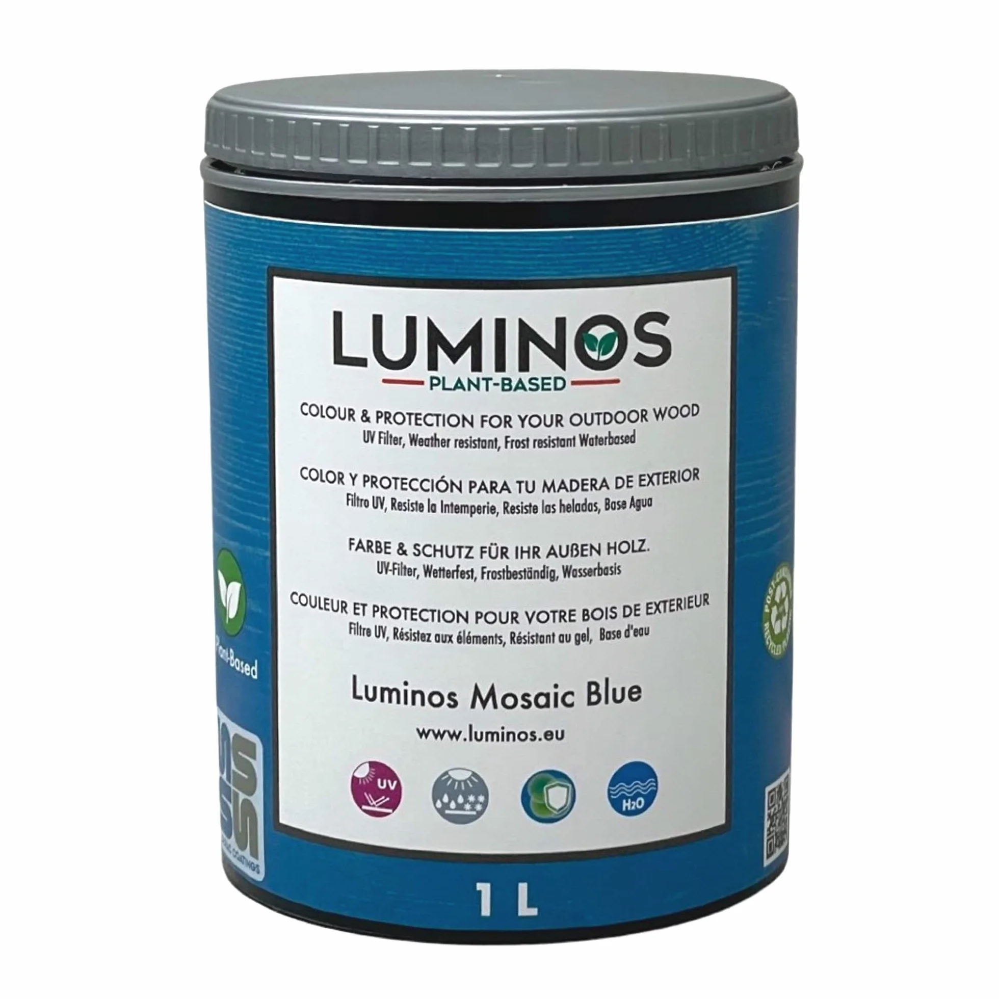 Luminos LUM1104 Lasur al Agua basado en Biopolimeros Protector Para Madera Exterior Azul Mosaico 1L