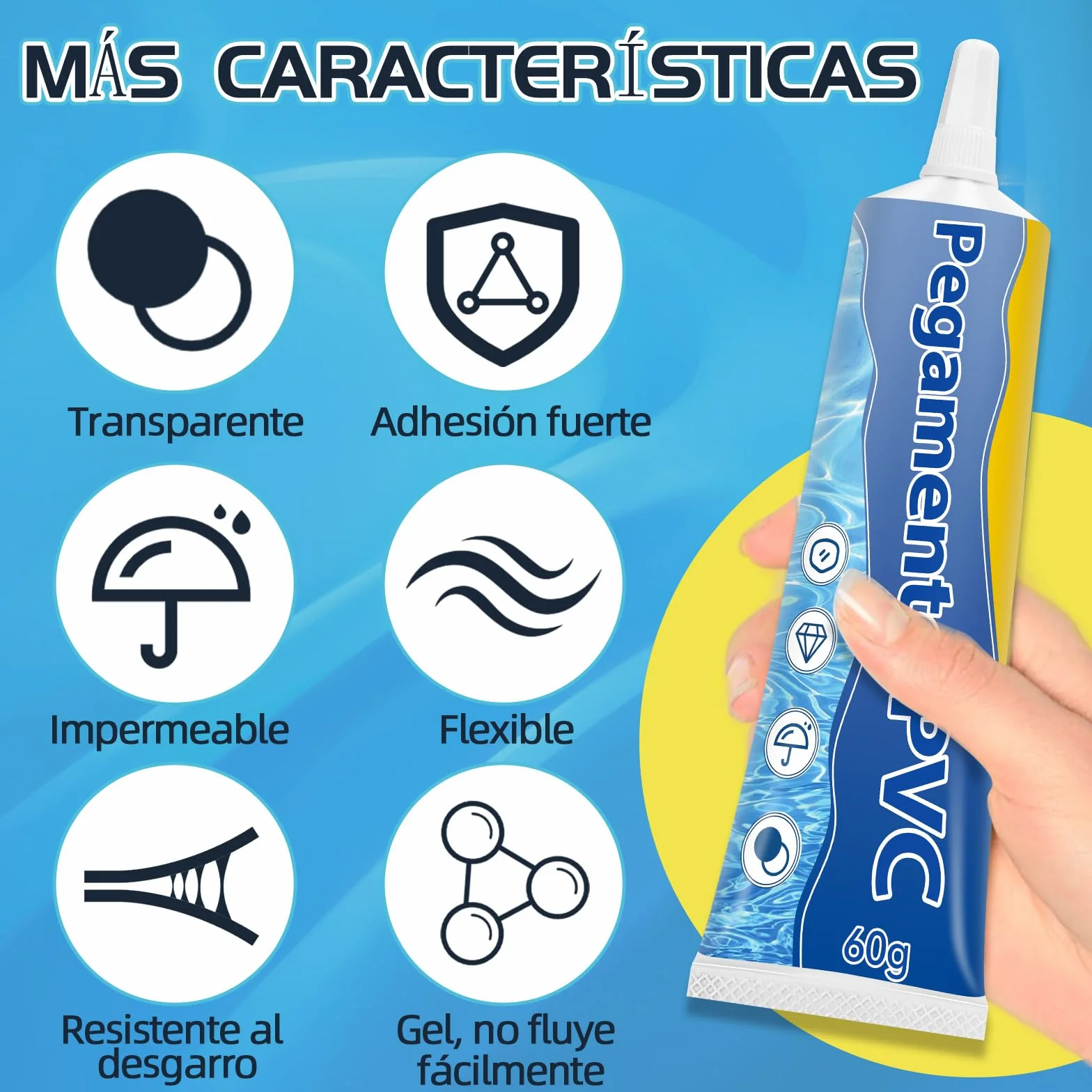 Parches Impermeables Para Piscinas Inflables, Remendos Transparentes y Flexibles (60ml)