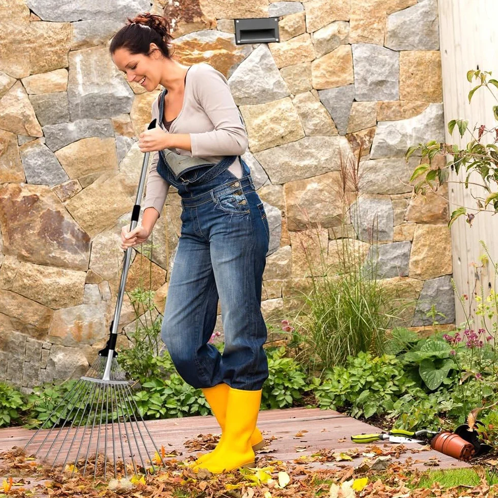 Rastrillo de Hojas Ajustable con Mango de 215 cm para Jardín, Césped y Patio