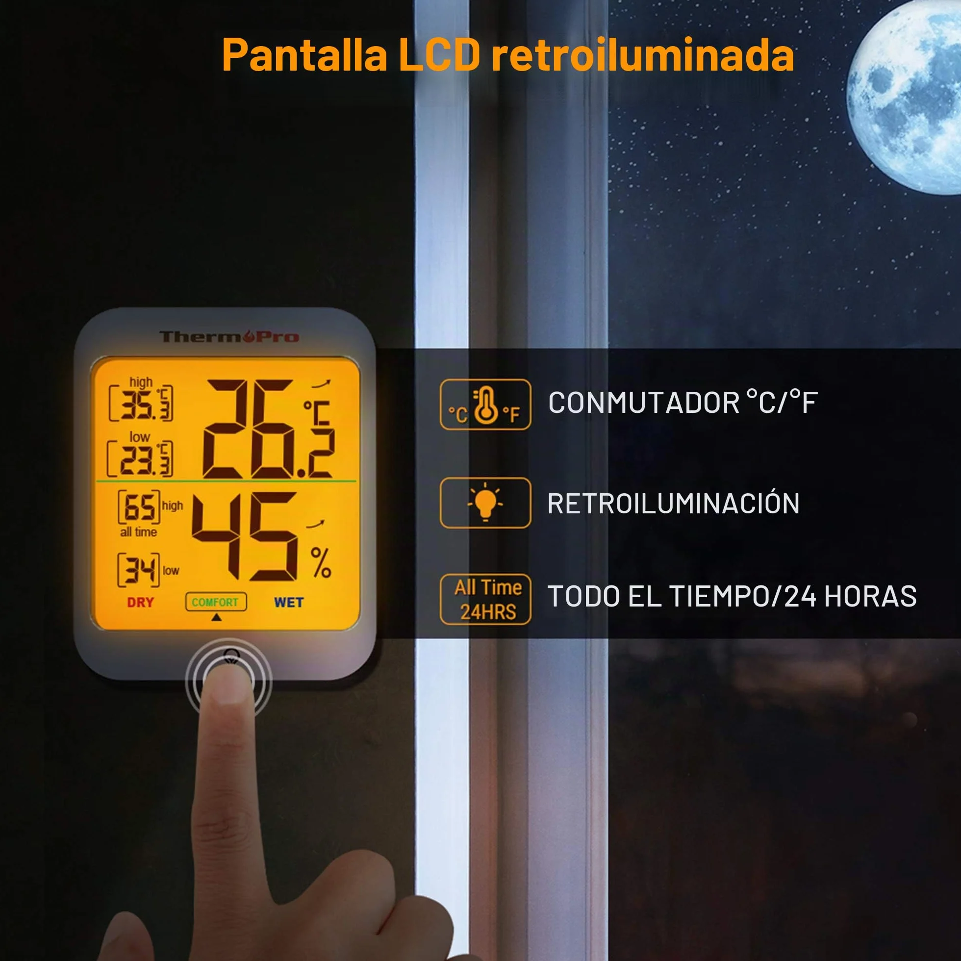 ThermoPro TP53 Termómetro Higrómetro Digital de Interior con Retroiluminación Táctil