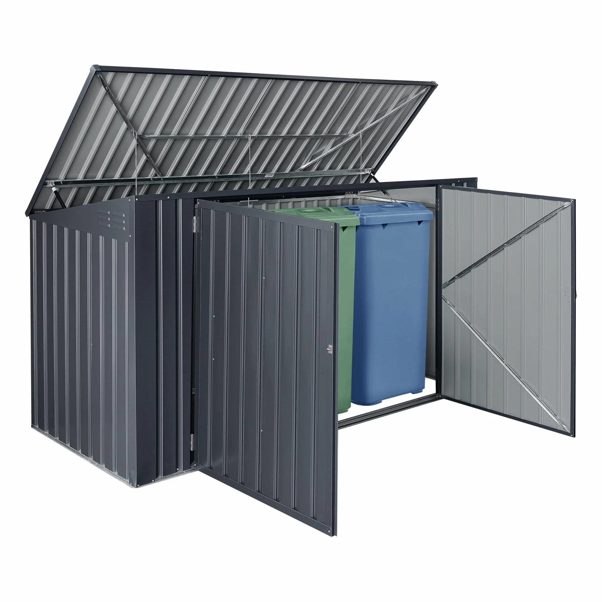 Cobertizo para Cubo de Basura Triple 240 L Acero Galvanizado 237x101x131 cm Gris Oscuro
