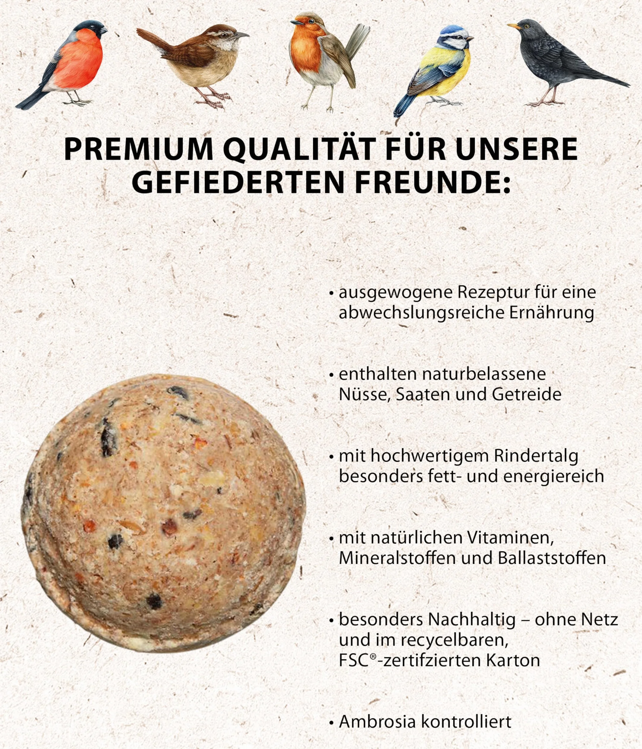 Dehner Natura albóndigas de Grasa para pájaros sin Red 100 Piezas 90g 9kg Caja FSC
