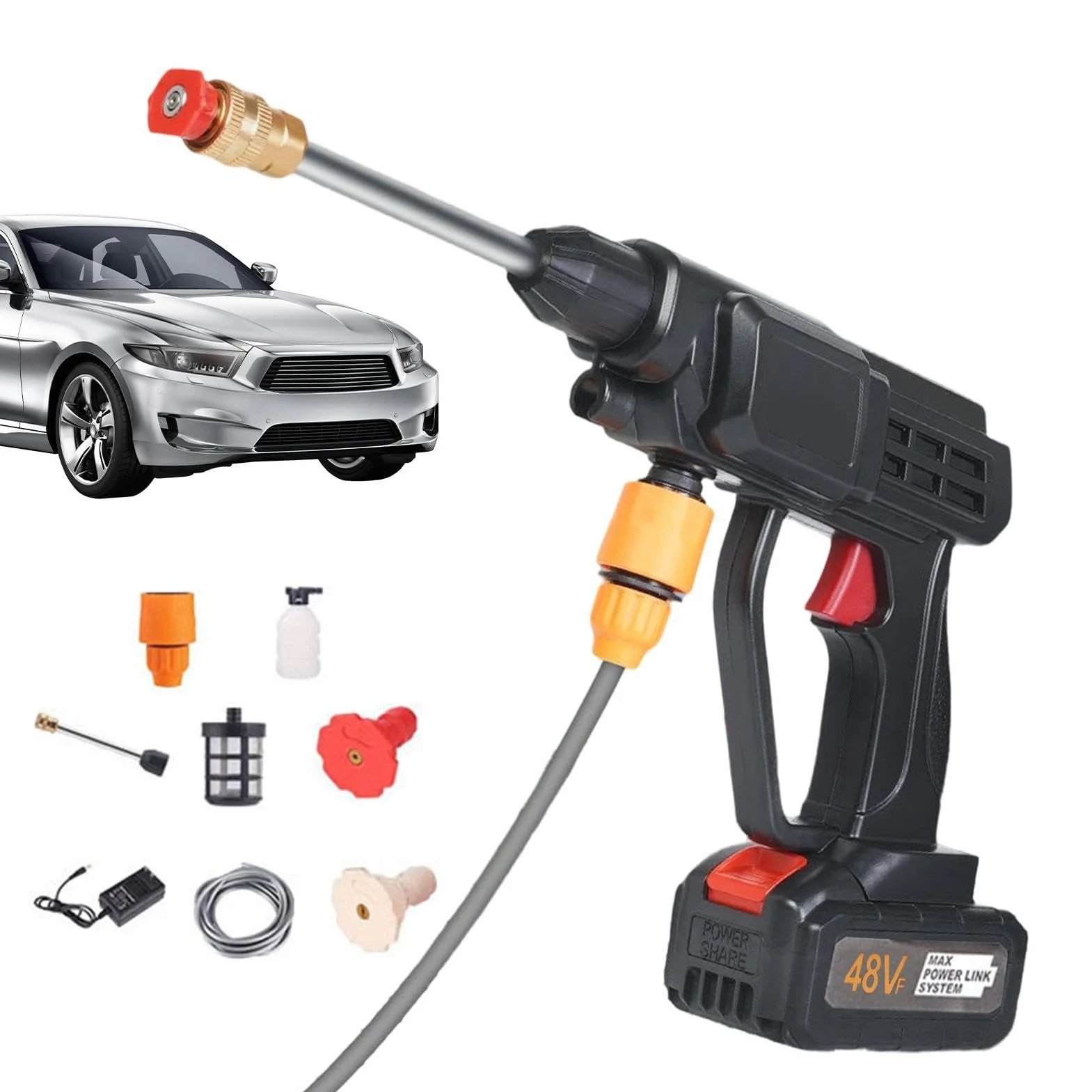 Limpiador a Presión Inalámbrico Boquilla Ajustable Herramienta de Limpieza | Hidrolimpiadora para coche Jardín Patio Coche Ventana Terraza Césped Hogar