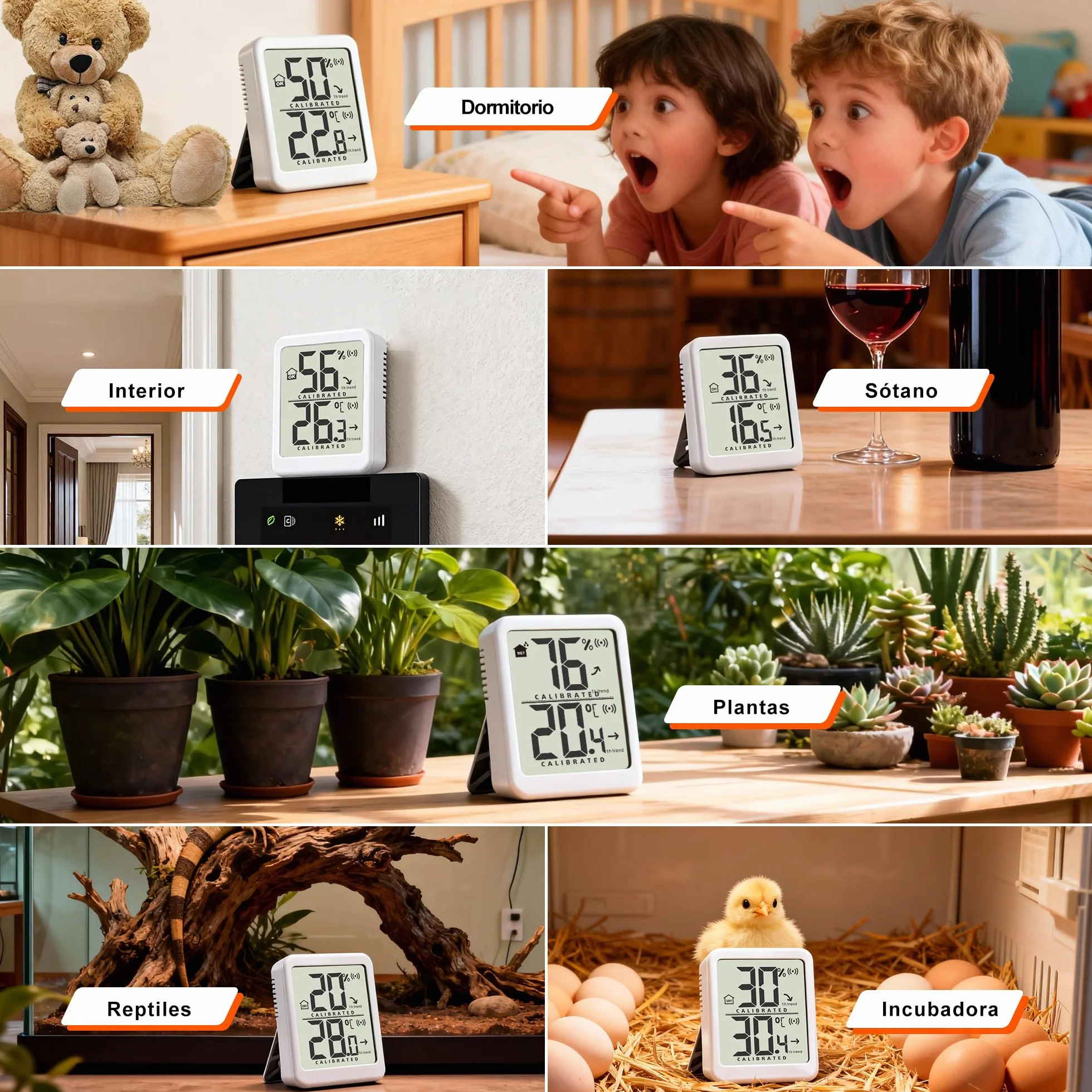 Termómetro Digital Higrómetro para Hogar, Medidor Temperatura Humedad con Batería