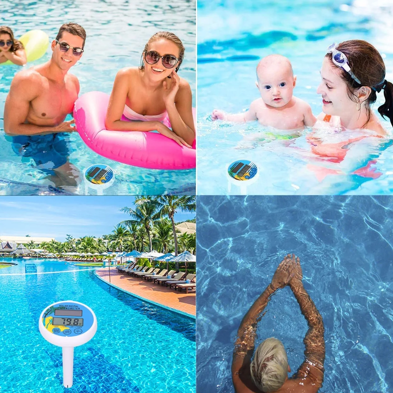 Termómetro Piscina Flotante con Cuerda Pantalla LCD IP68 Impermeable para Piscina Spa Estanque
