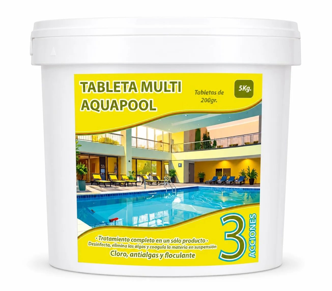 Pastillas de Cloro multifunción 200 Gramos 3 acciones 5 KG - Apto para Liner no Contiene Cobre