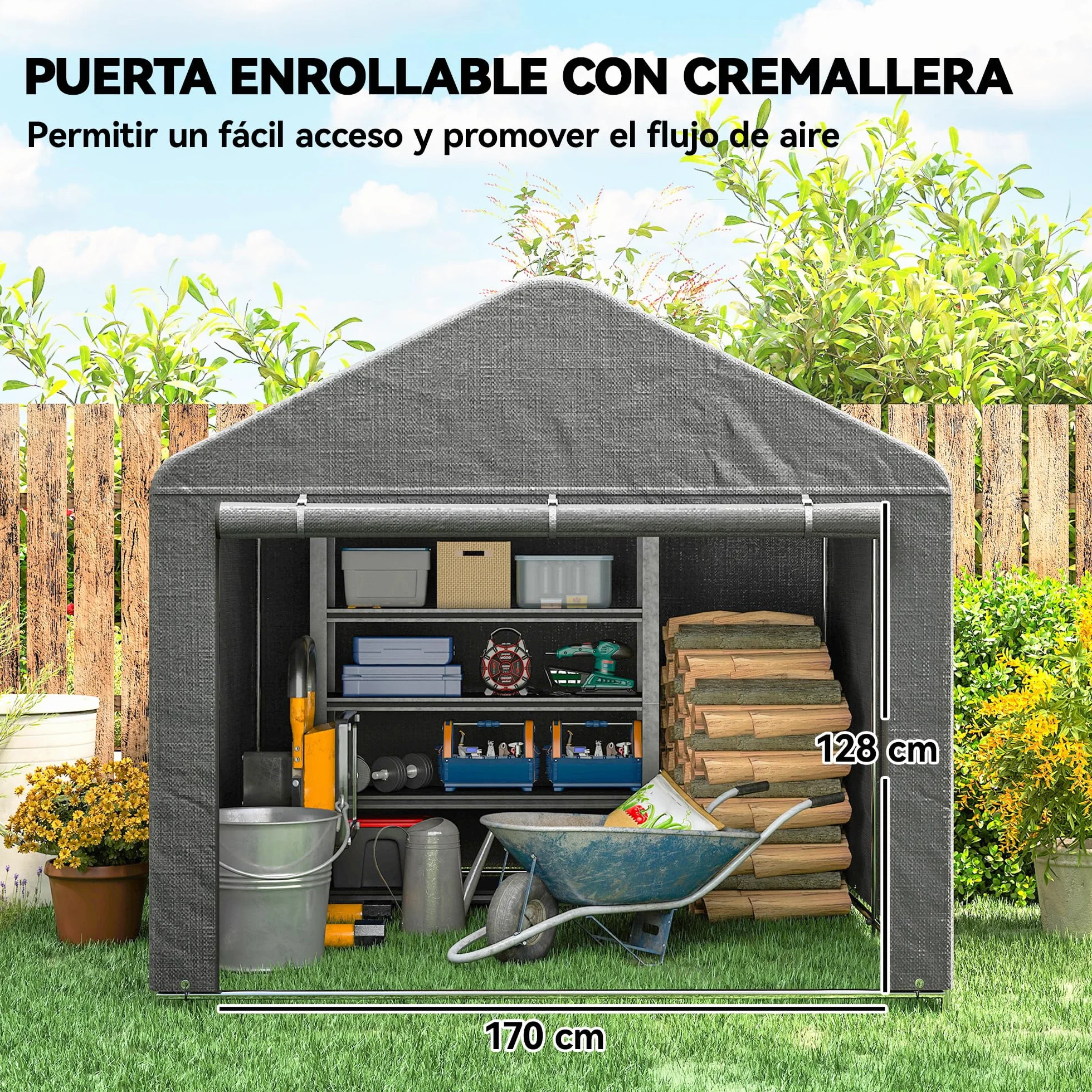 Outsunny Carpa de Jardín Exterior 2,4x2x2 m Cobertizo Metal Galvanizado Impermeable UV30+ Gris