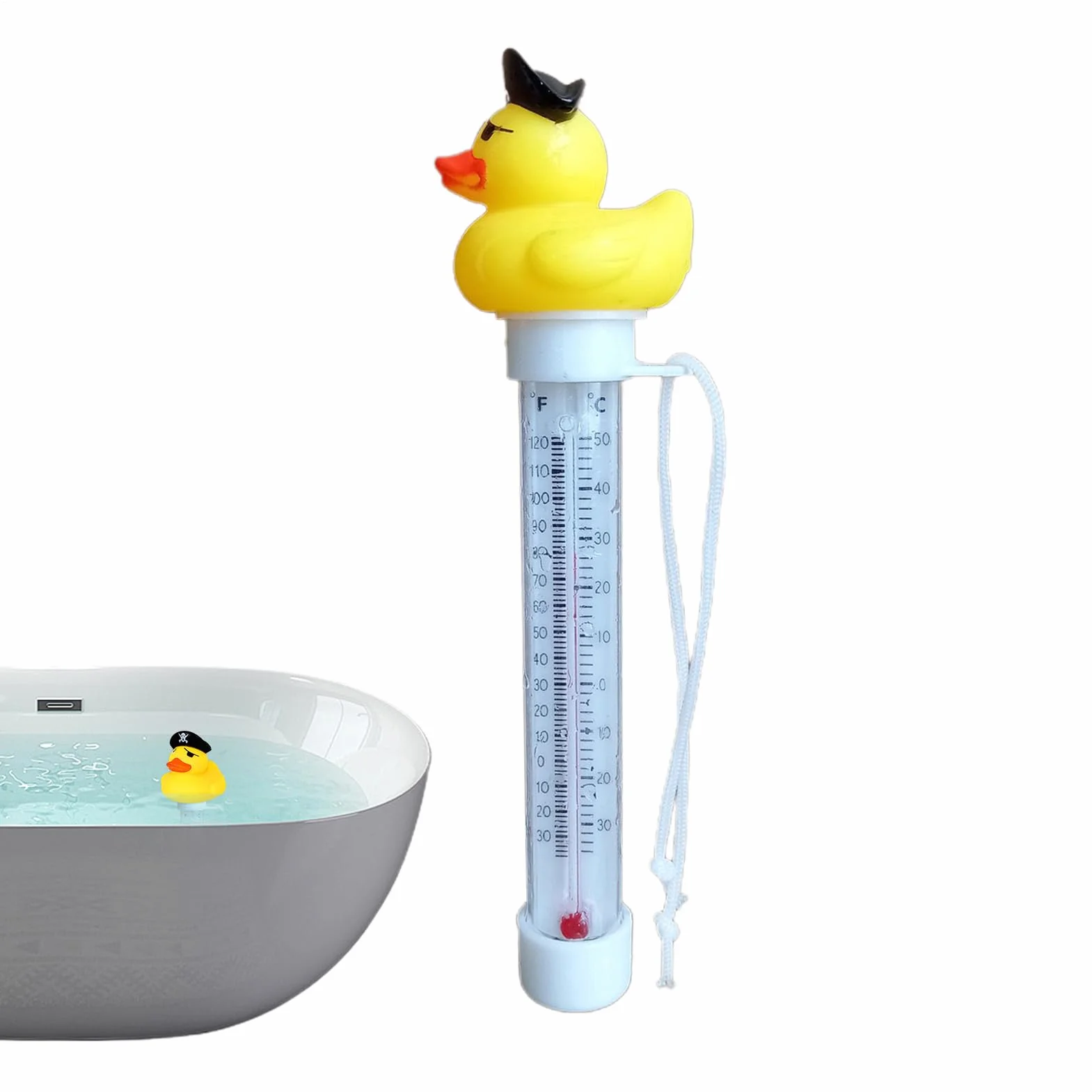 Genérico Termómetro Flotante para Piscinas, Medidor de Temperatura de Agua con Pato de Dibujos Animados, Resistente al Agua
