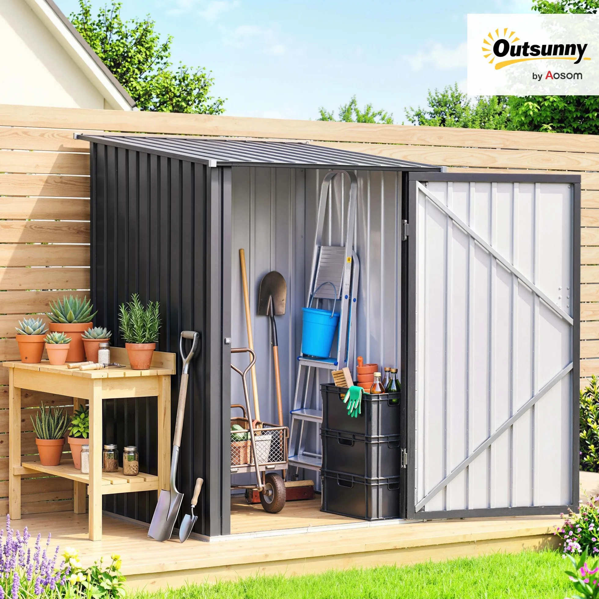 Outsunny Cobertizo de Jardín Exterior Metálica 0,92 m² 100x103x160 cm Gris Oscuro