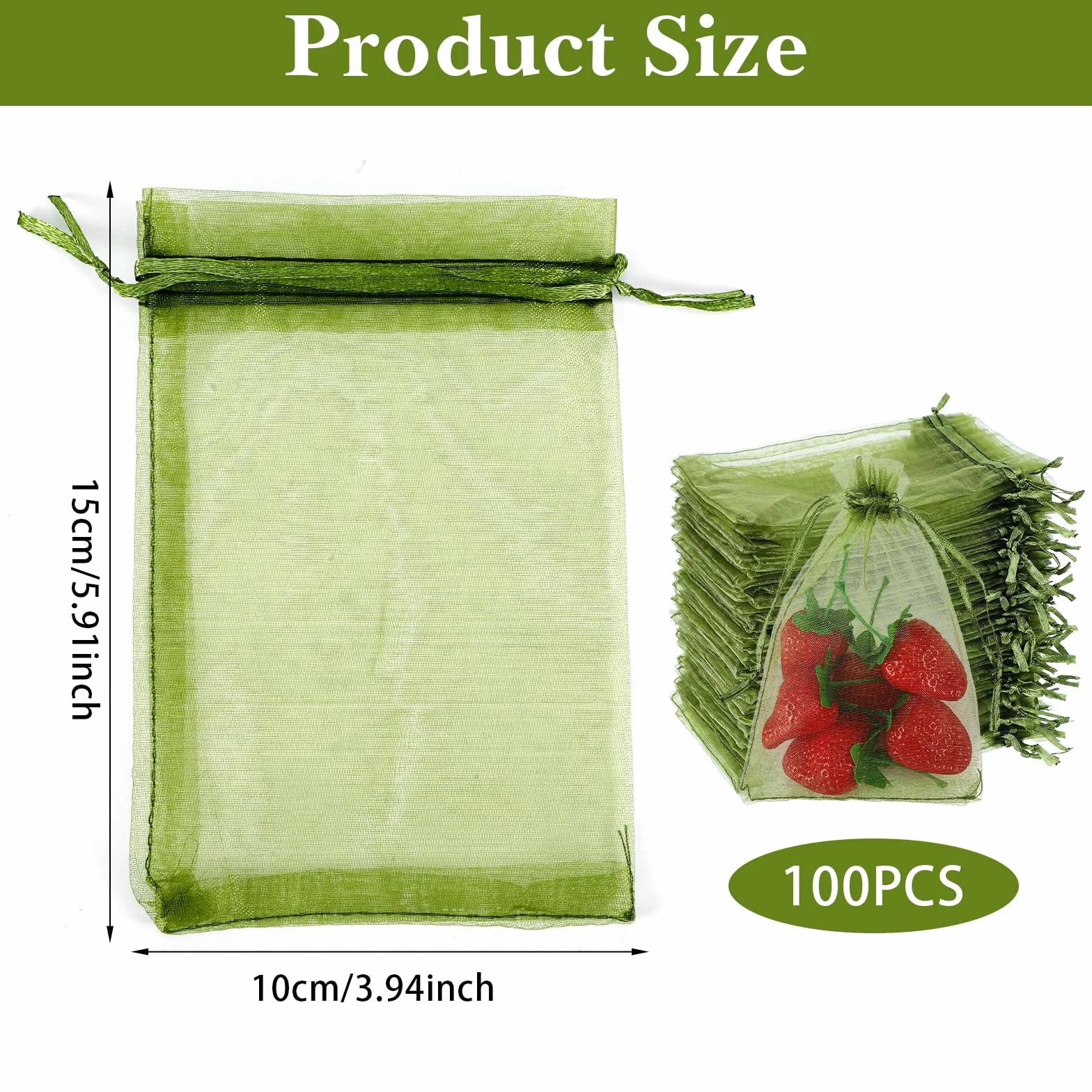 Bolsas protectoras para uvas de organza 15 x 10 cm con cordón, protección contra avispas (verde)